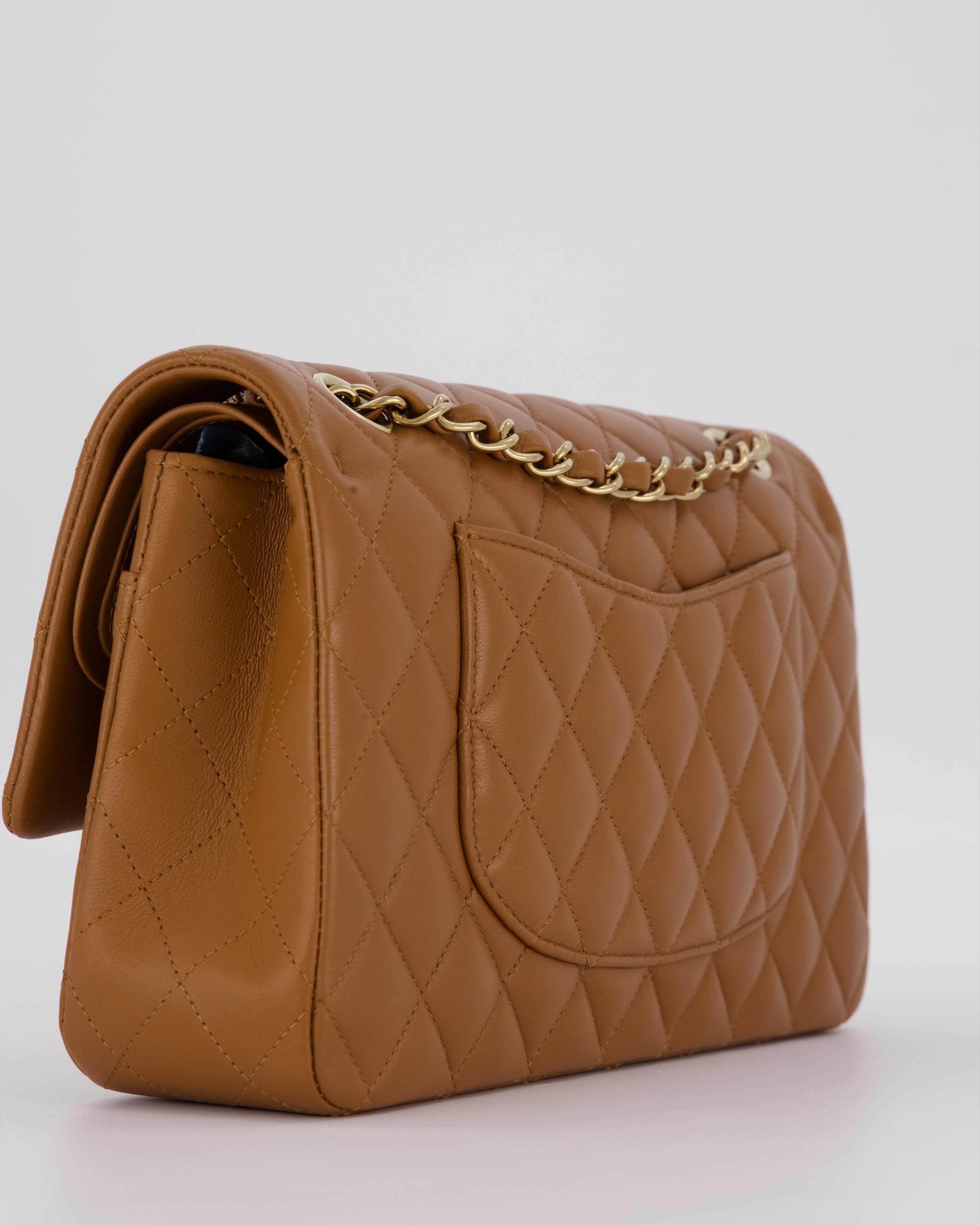 *RARE COLOUR* Chanel Dark Caramel Medium Classic Double Flap Bag in Lambskin Leather with Champagne Gold Hardware