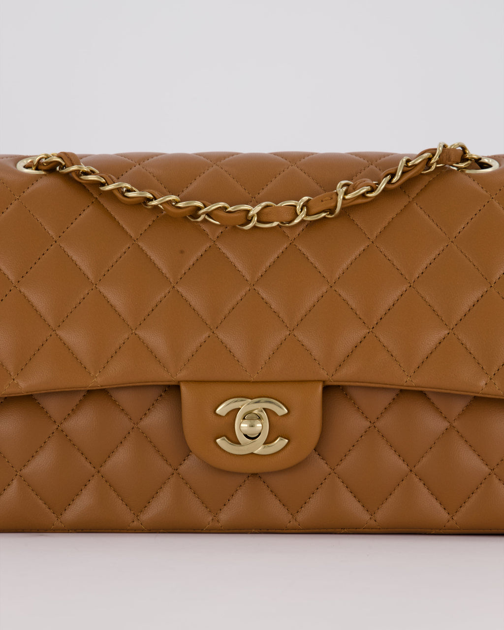 *RARE COLOUR* Chanel Dark Caramel Medium Classic Double Flap Bag in Lambskin Leather with Champagne Gold Hardware