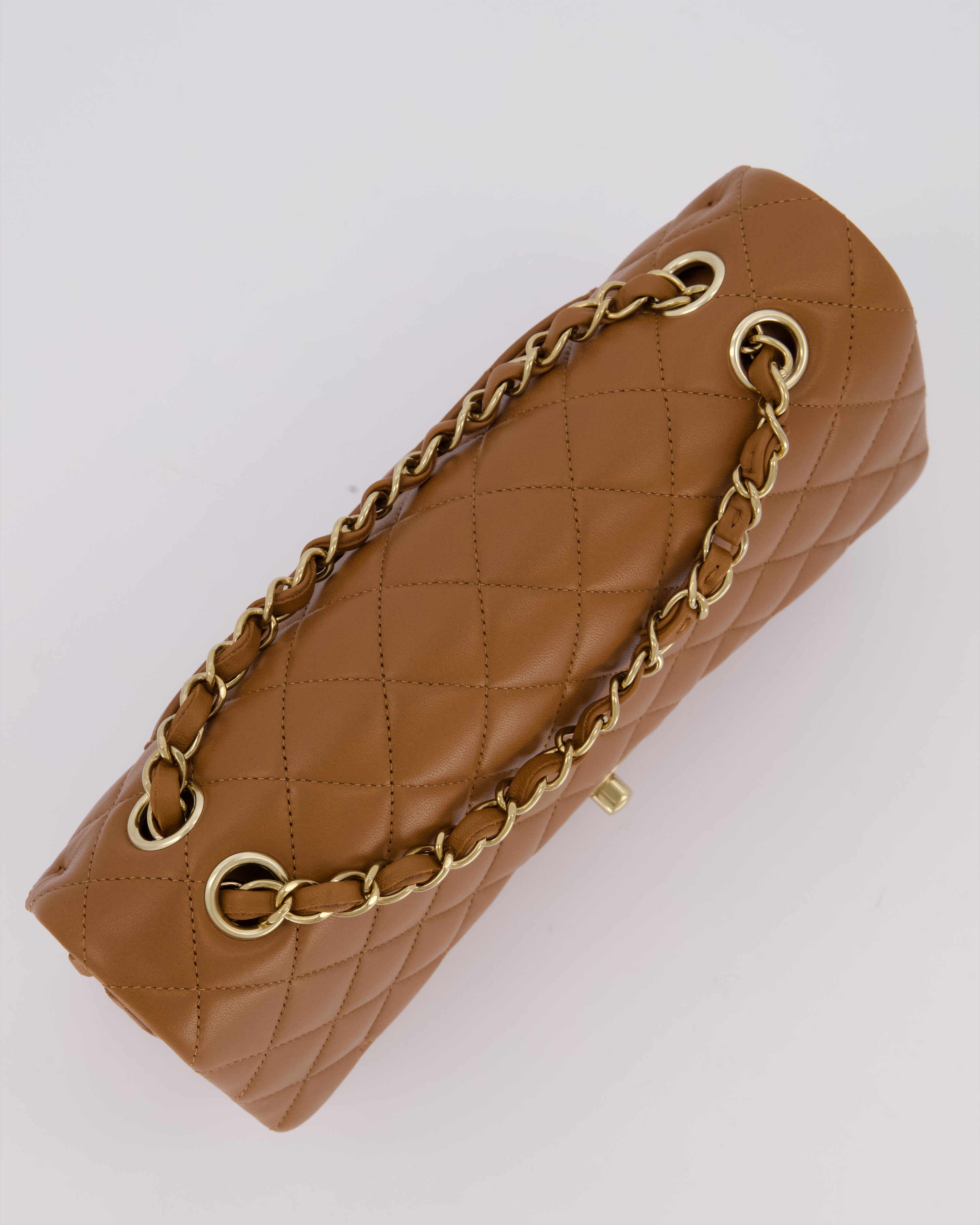 *RARE COLOUR* Chanel Dark Caramel Medium Classic Double Flap Bag in Lambskin Leather with Champagne Gold Hardware