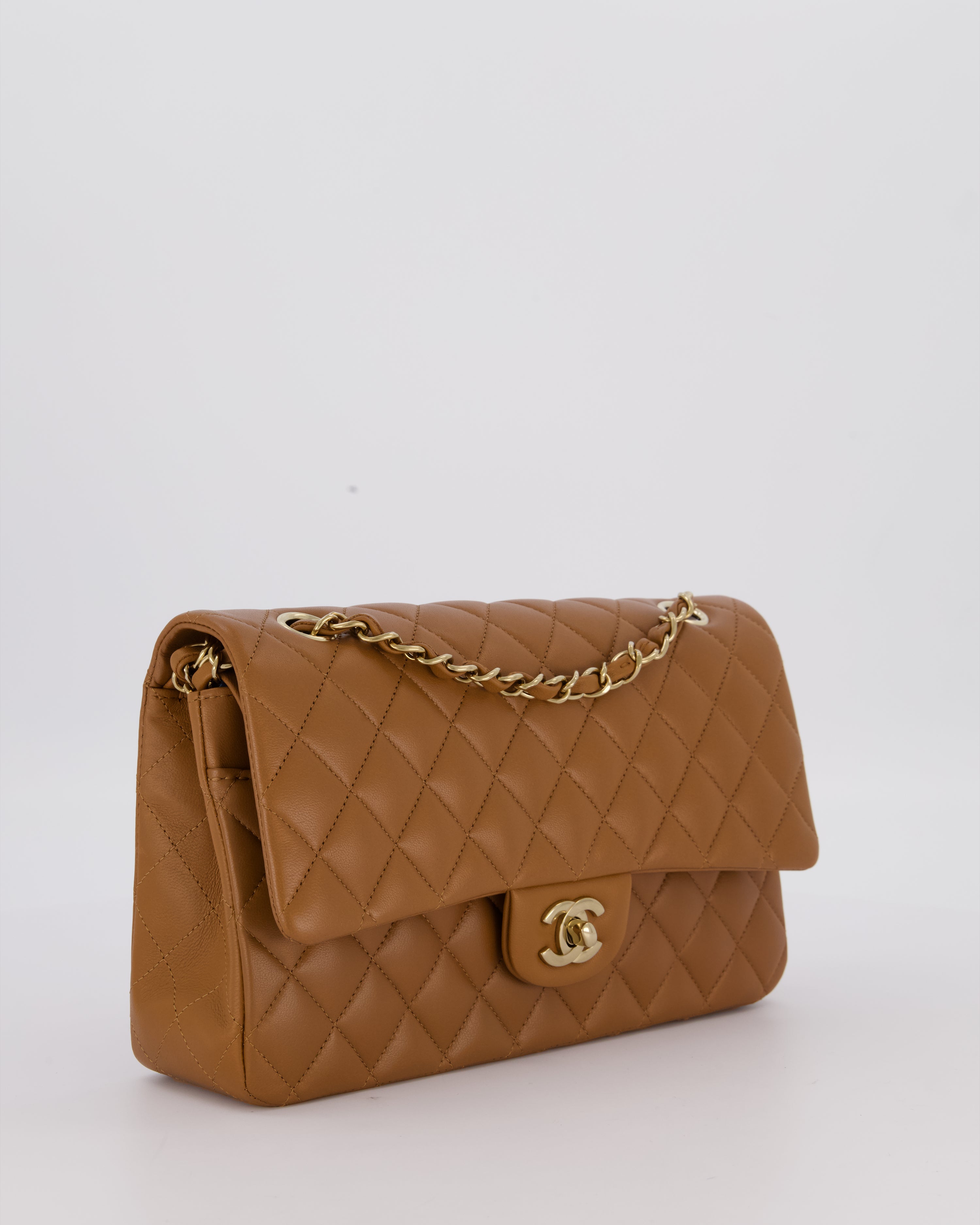 *RARE COLOUR* Chanel Dark Caramel Medium Classic Double Flap Bag in Lambskin Leather with Champagne Gold Hardware