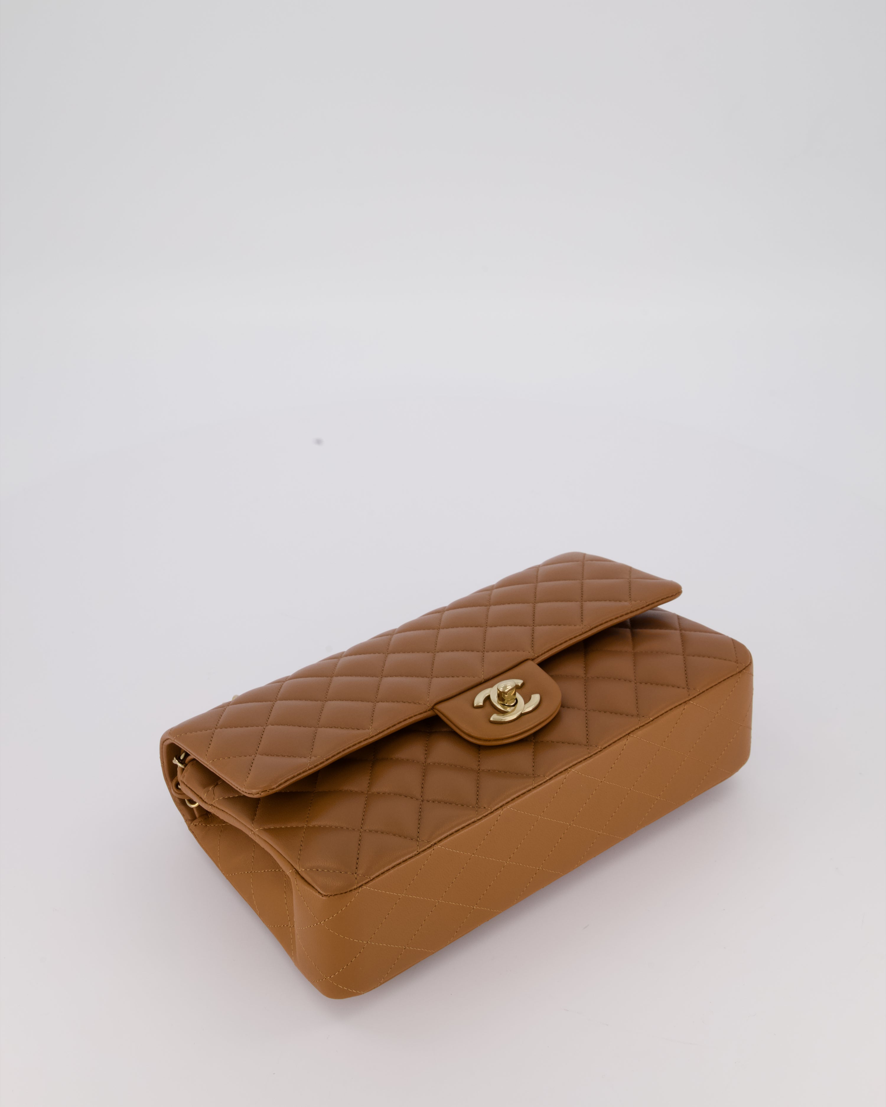 *RARE COLOUR* Chanel Dark Caramel Medium Classic Double Flap Bag in Lambskin Leather with Champagne Gold Hardware