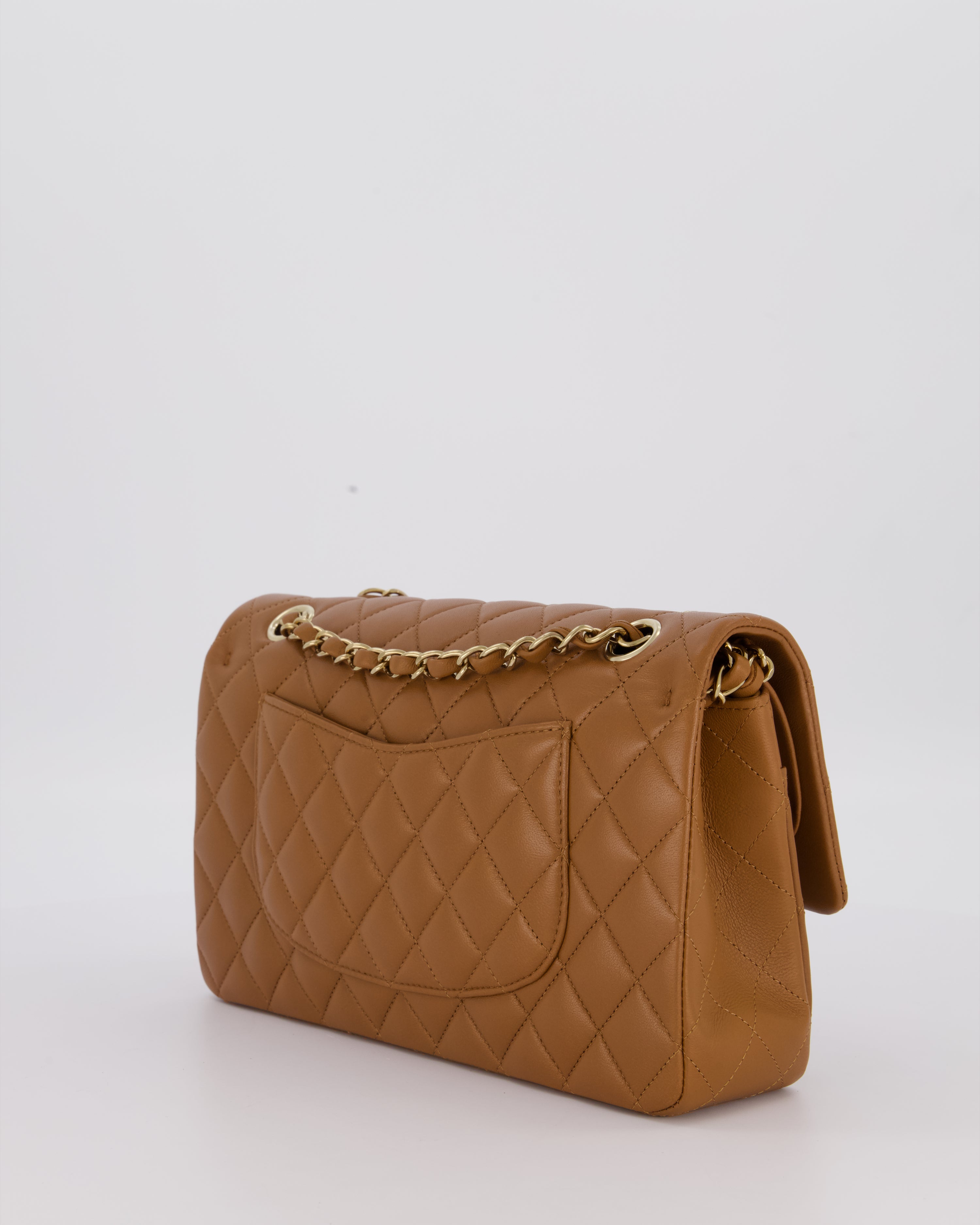 *RARE COLOUR* Chanel Dark Caramel Medium Classic Double Flap Bag in Lambskin Leather with Champagne Gold Hardware
