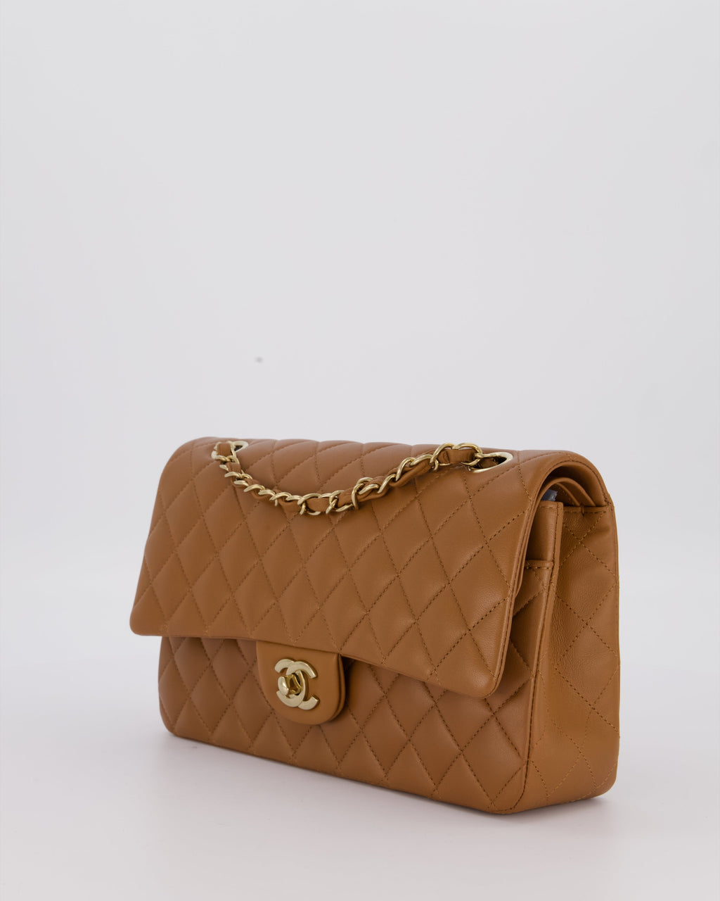 *RARE COLOUR* Chanel Dark Caramel Medium Classic Double Flap Bag in Lambskin Leather with Champagne Gold Hardware
