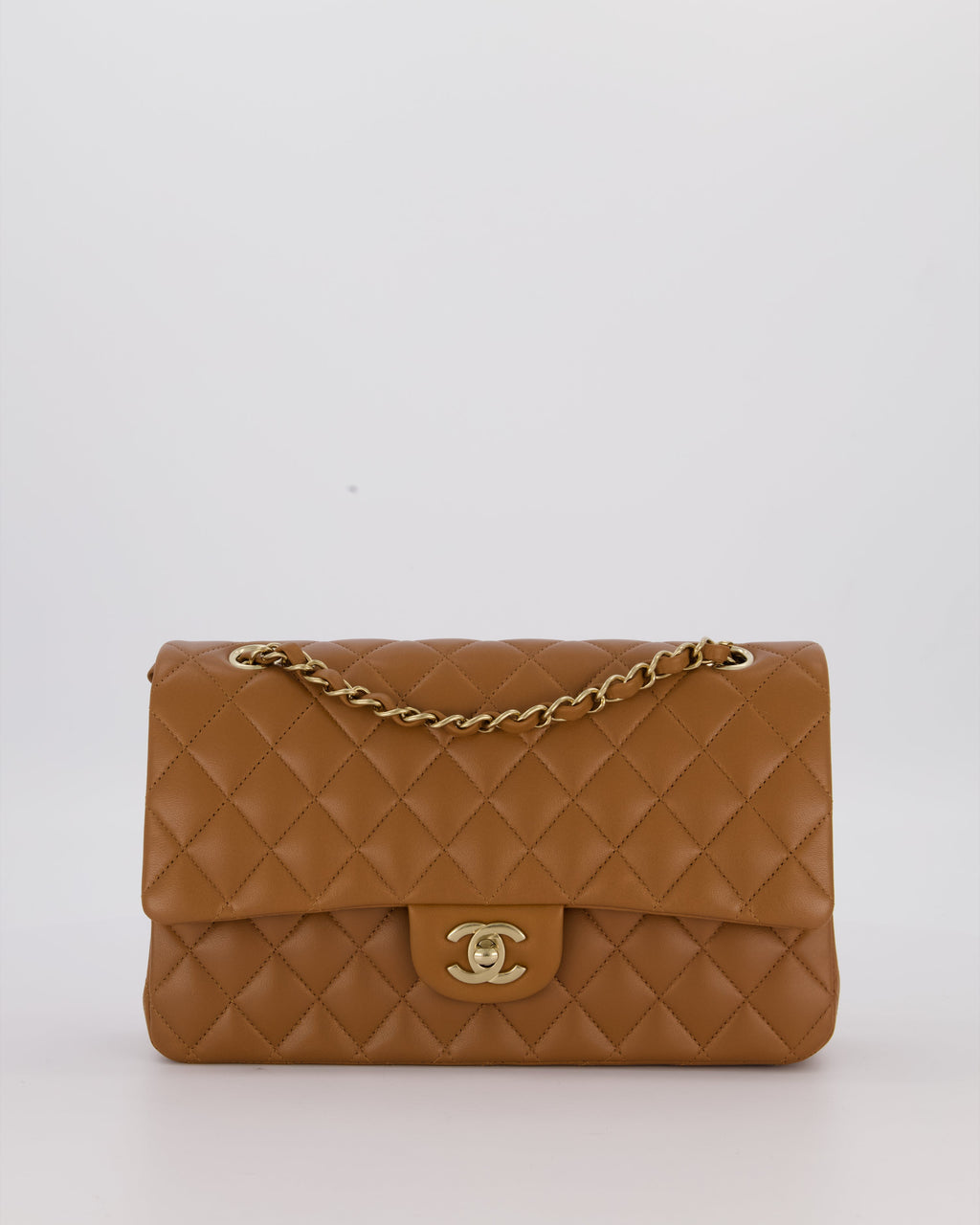 *RARE COLOUR* Chanel Dark Caramel Medium Classic Double Flap Bag in Lambskin Leather with Champagne Gold Hardware