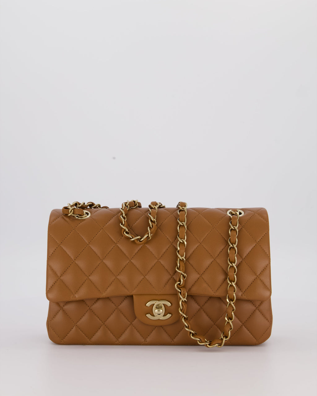 *RARE COLOUR* Chanel Dark Caramel Medium Classic Double Flap Bag in Lambskin Leather with Champagne Gold Hardware