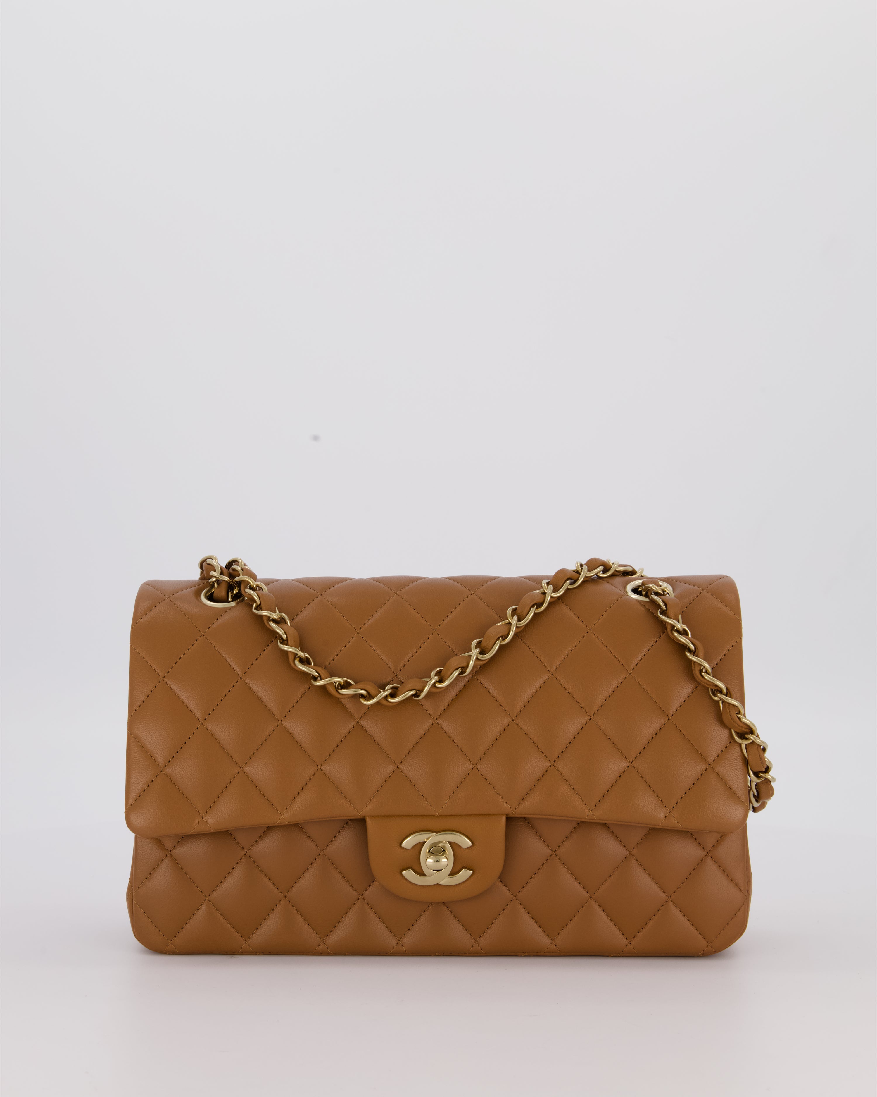 *RARE COLOUR* Chanel Dark Caramel Medium Classic Double Flap Bag in Lambskin Leather with Champagne Gold Hardware