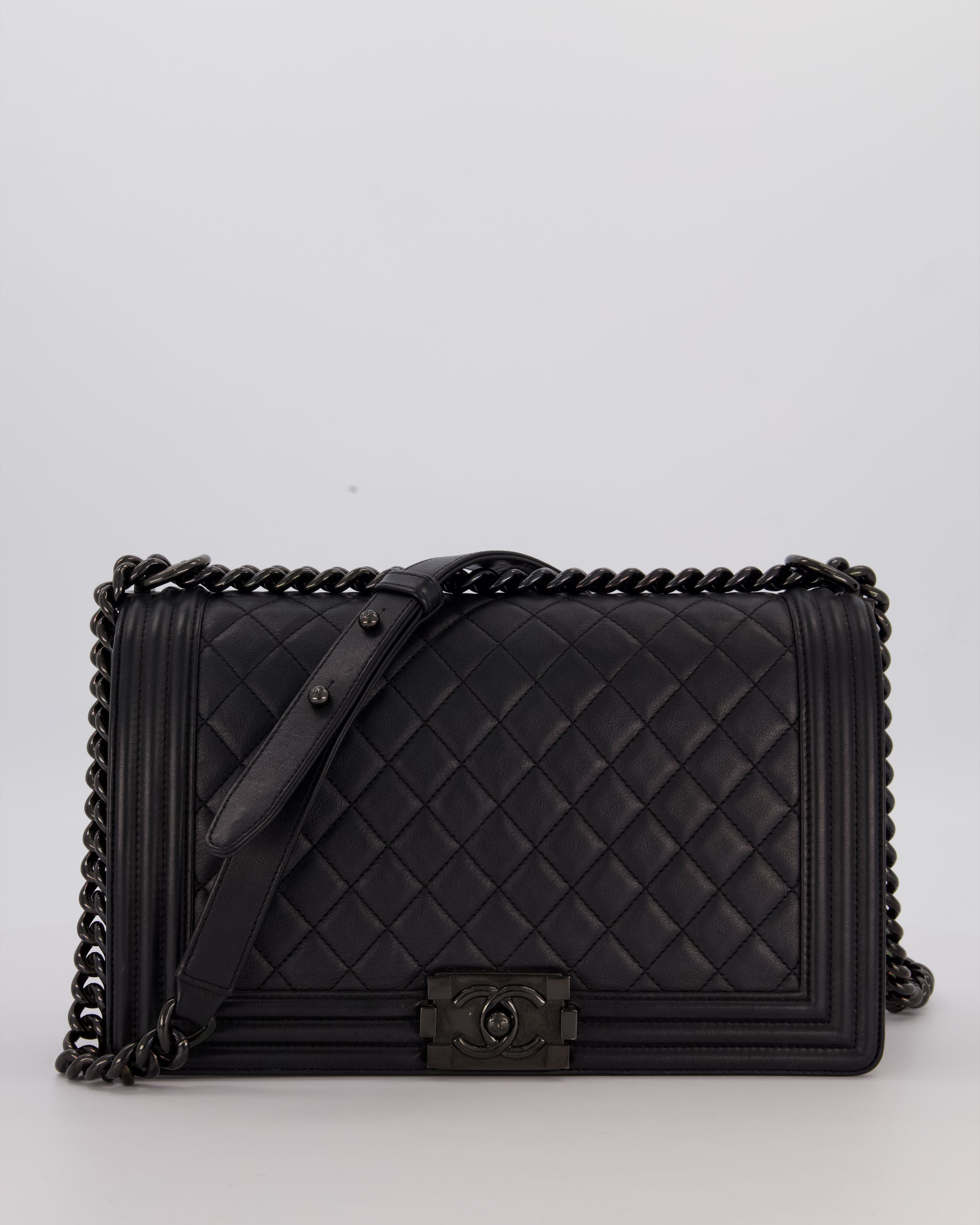 Chanel Black Medium Boy Bag in Calfskin Leather with So Black Hardware