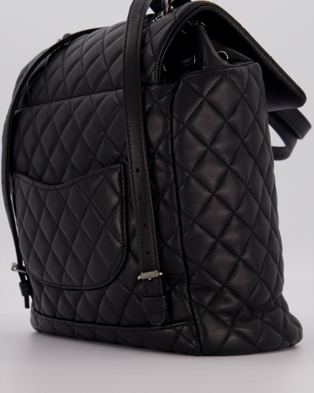 Chanel Black Quilted Lambskin Backpack Bag with Silver Hardware