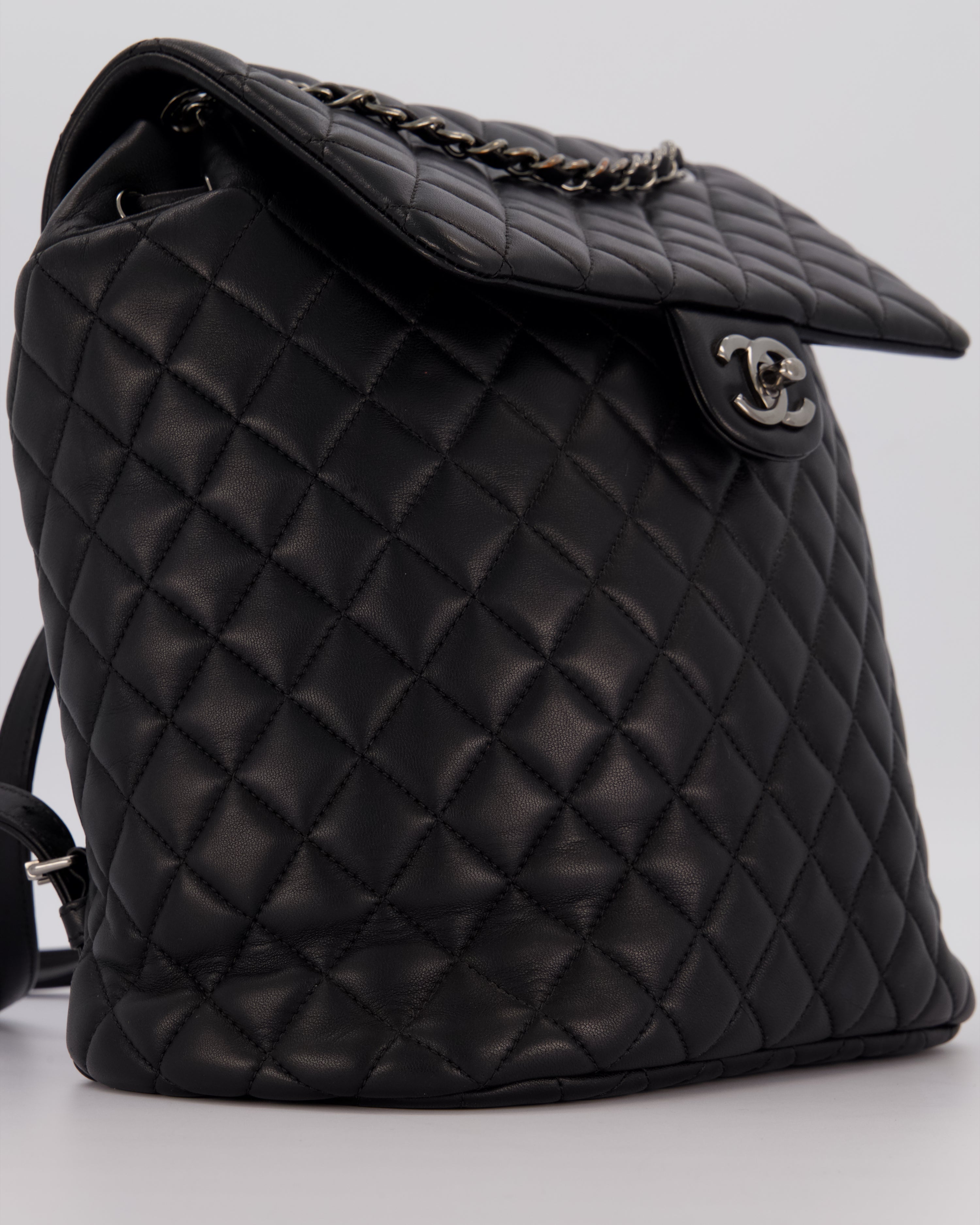 Chanel Black Quilted Lambskin Backpack Bag with Silver Hardware
