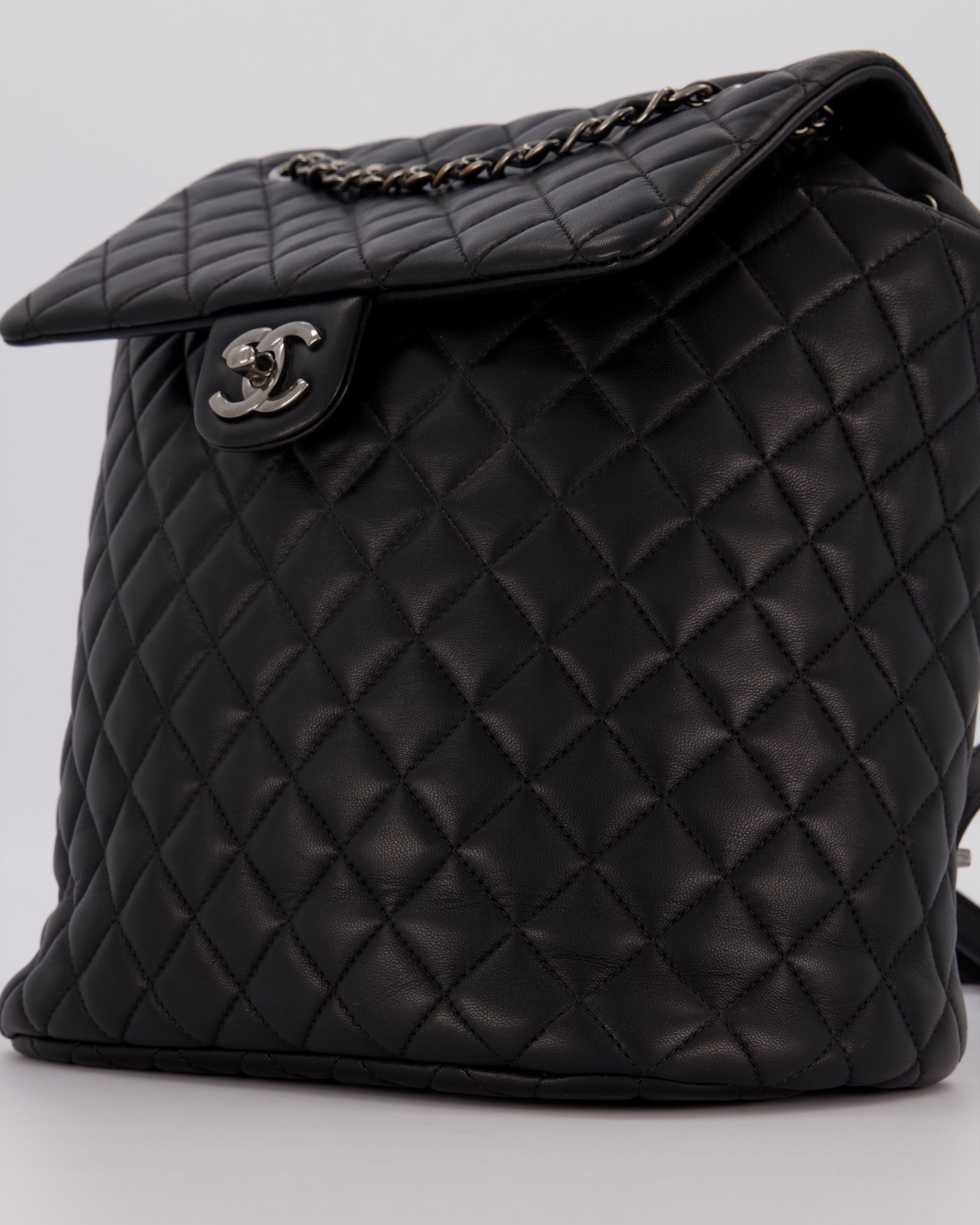 Chanel Black Quilted Lambskin Backpack Bag with Silver Hardware