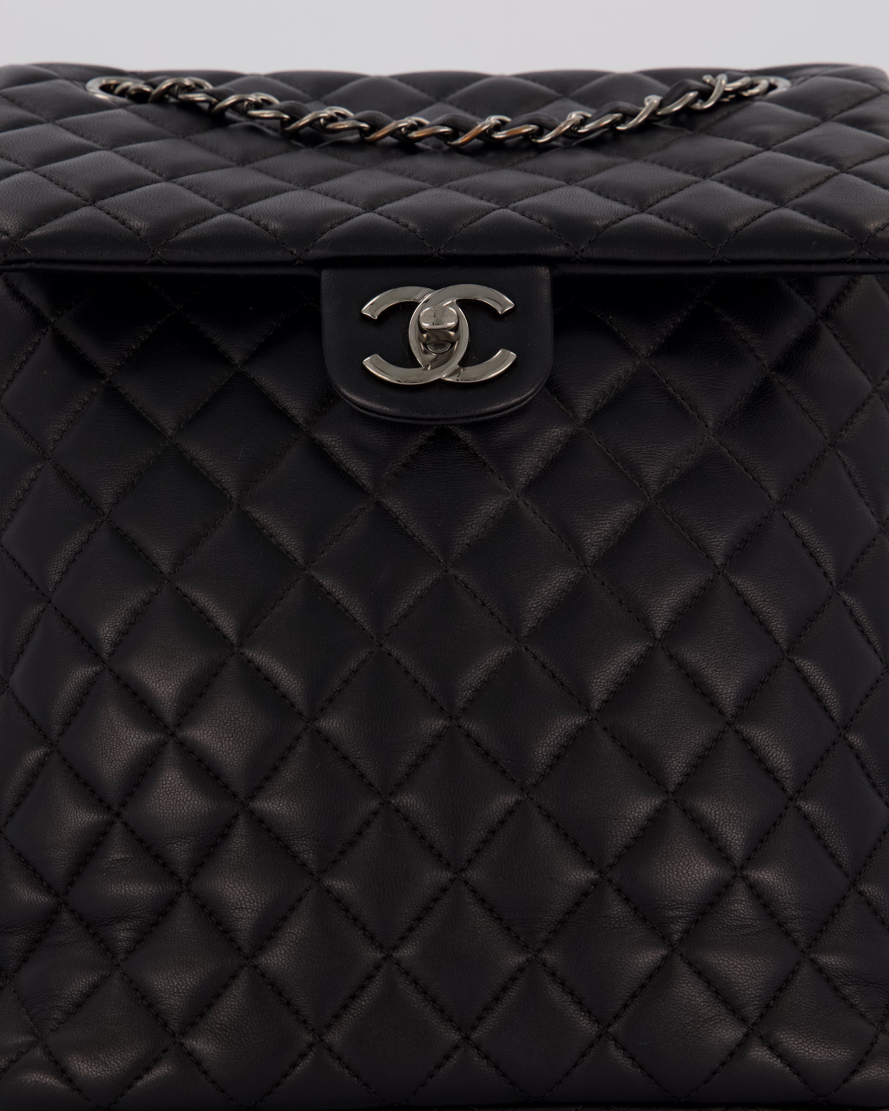 Chanel Black Quilted Lambskin Backpack Bag with Silver Hardware