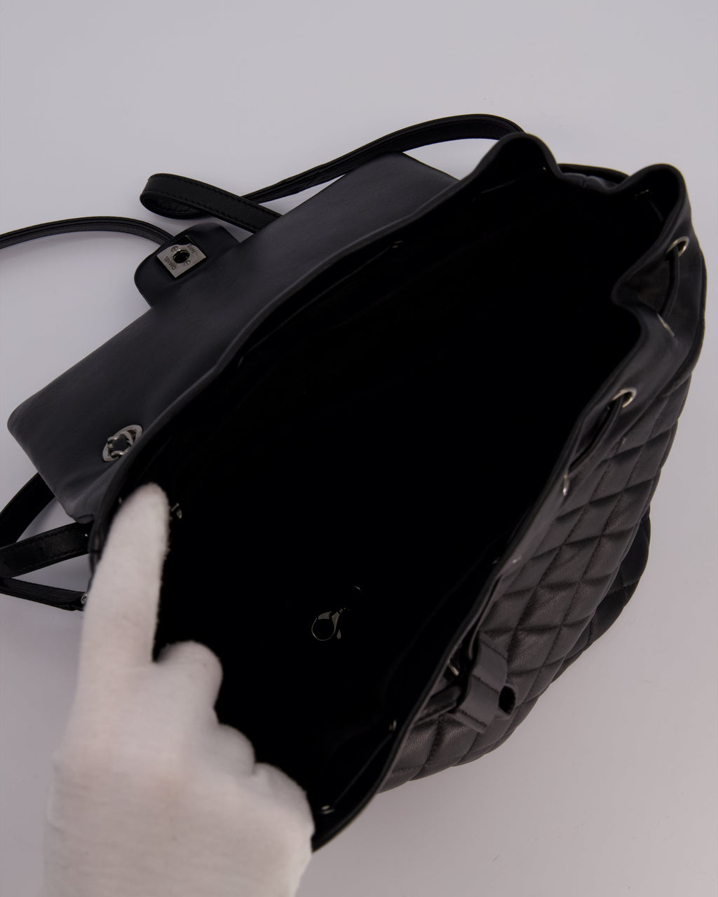 Chanel Black Quilted Lambskin Backpack Bag with Silver Hardware