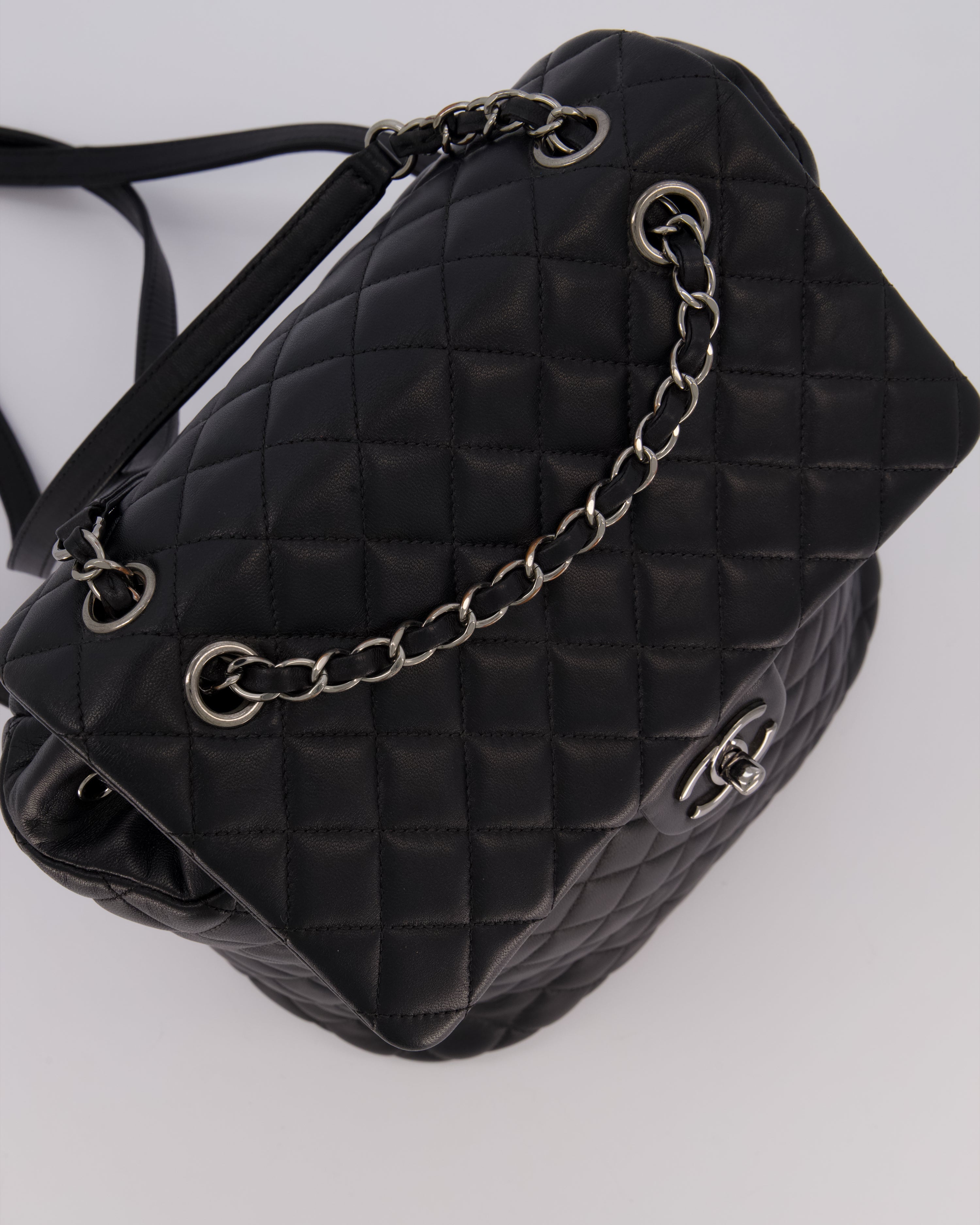 Chanel Black Quilted Lambskin Backpack Bag with Silver Hardware