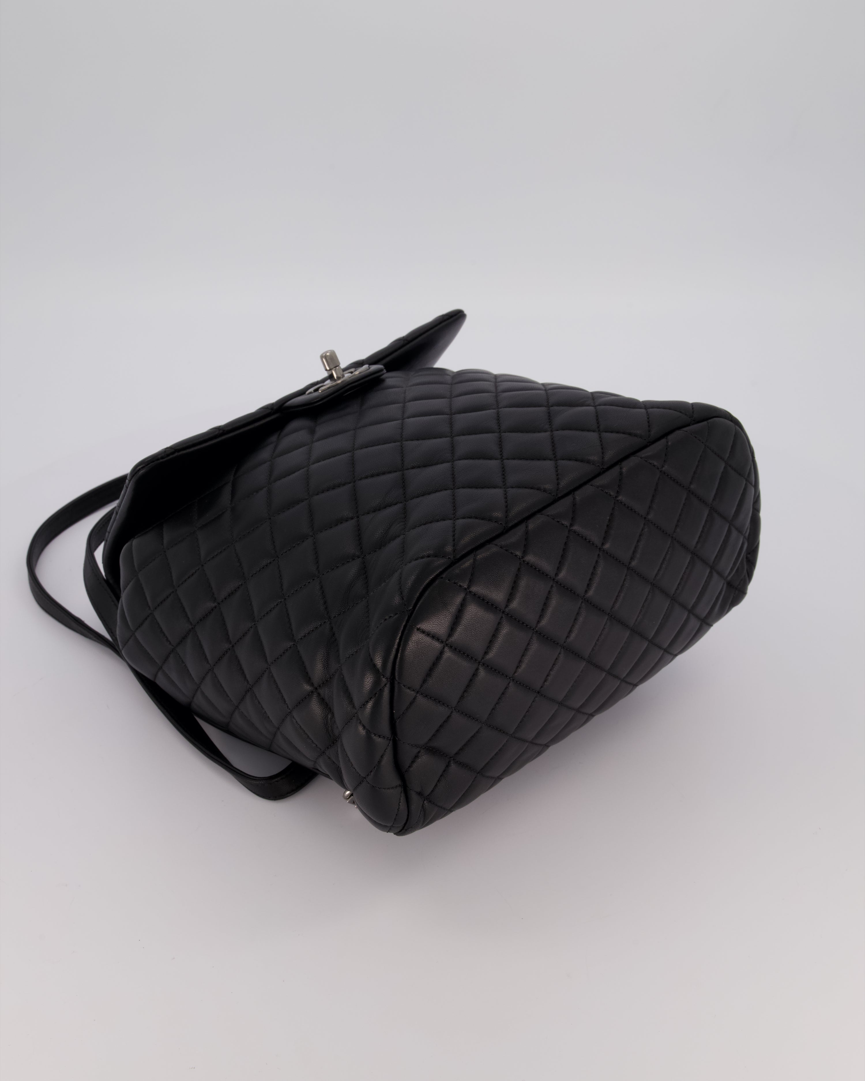 Chanel Black Quilted Lambskin Backpack Bag with Silver Hardware