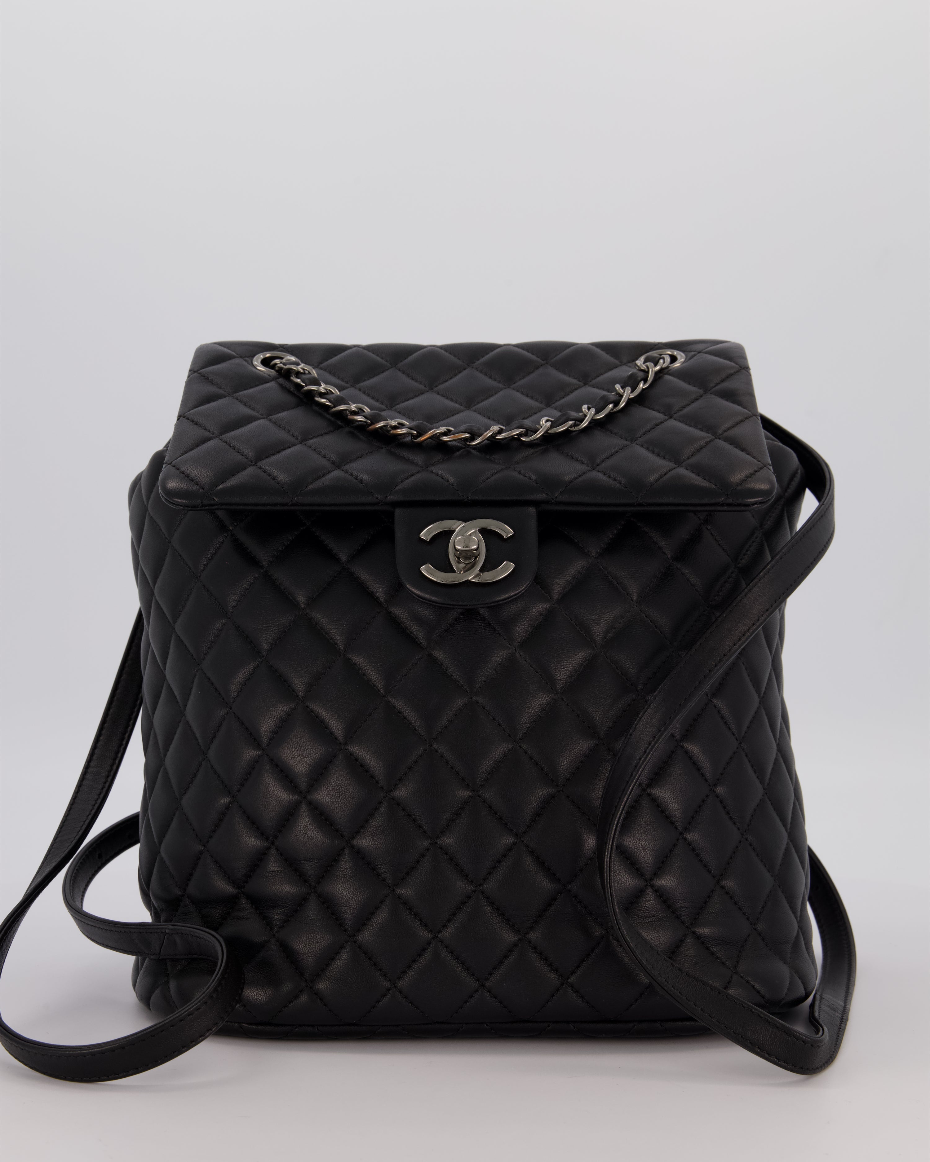 Chanel Black Quilted Lambskin Backpack Bag with Silver Hardware