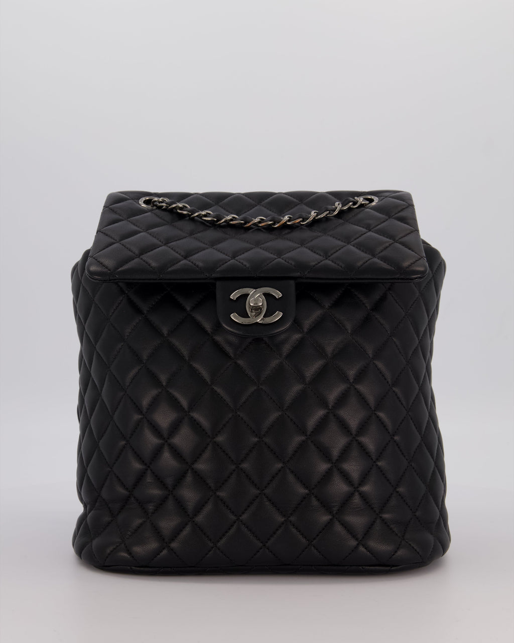 Chanel Black Quilted Lambskin Backpack Bag with Silver Hardware