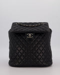 Chanel Black Quilted Lambskin Backpack Bag with Silver Hardware