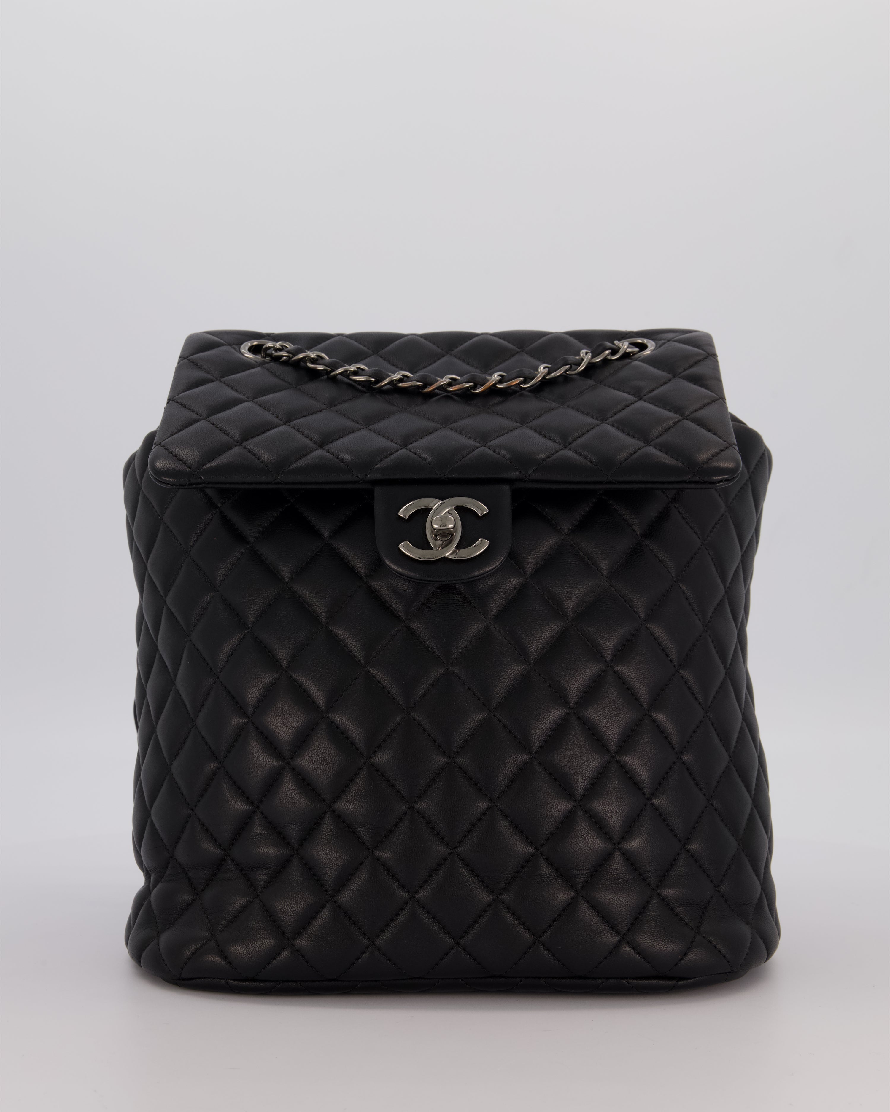 Chanel Black Quilted Lambskin Backpack Bag with Silver Hardware