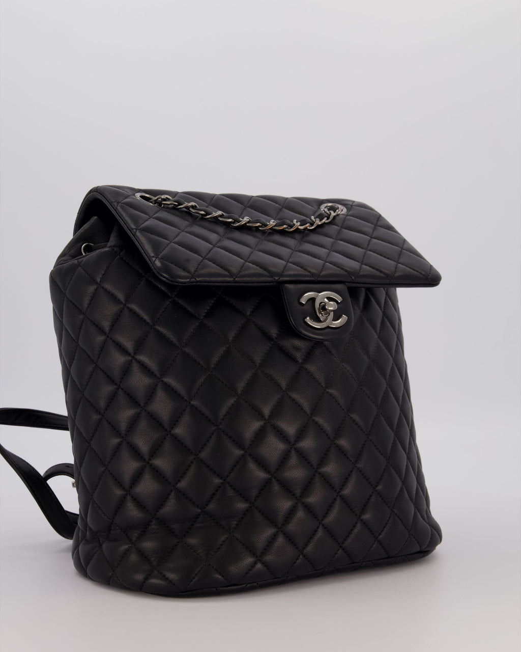 Chanel Black Quilted Lambskin Backpack Bag with Silver Hardware