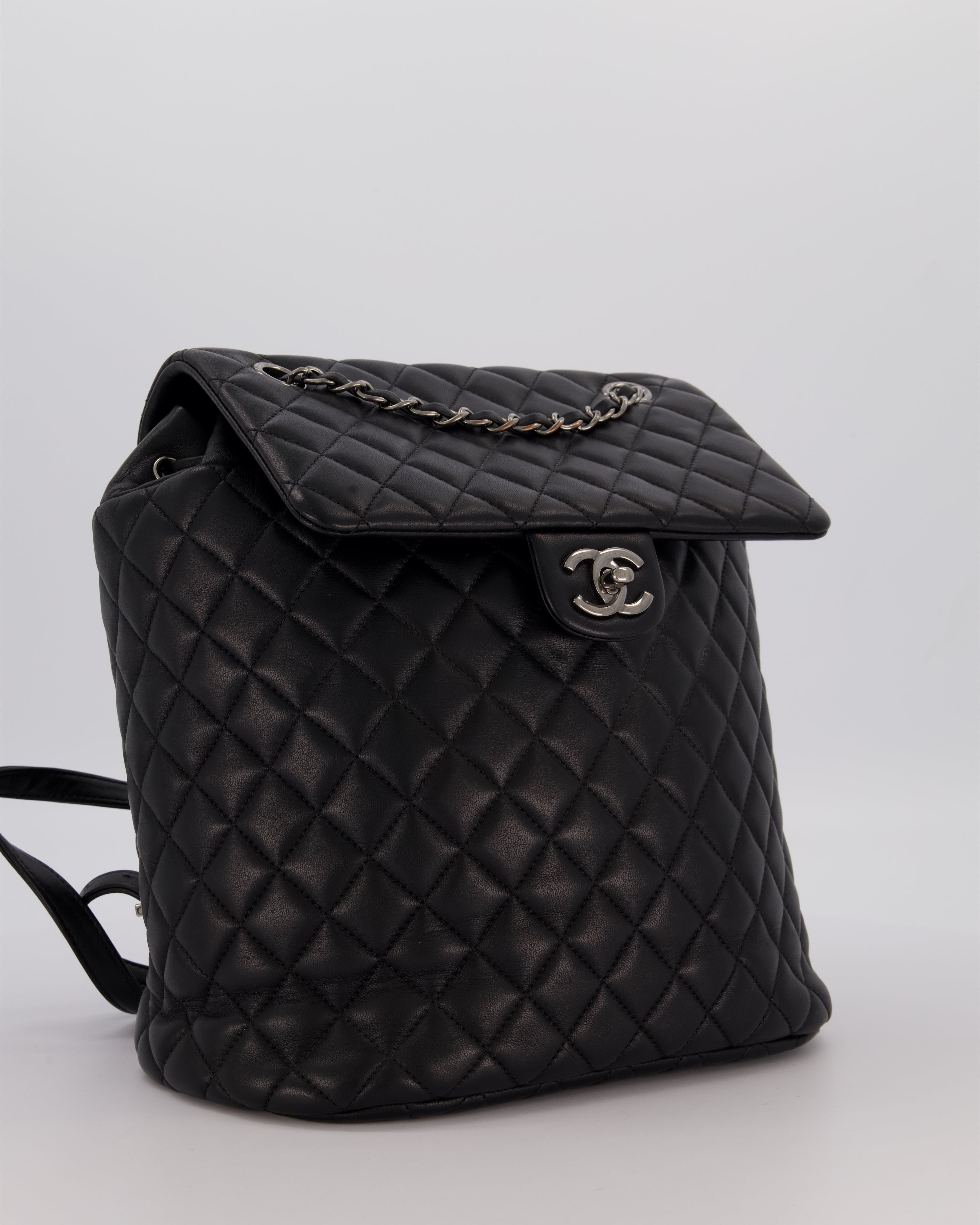 Chanel Black Quilted Lambskin Backpack Bag with Silver Hardware