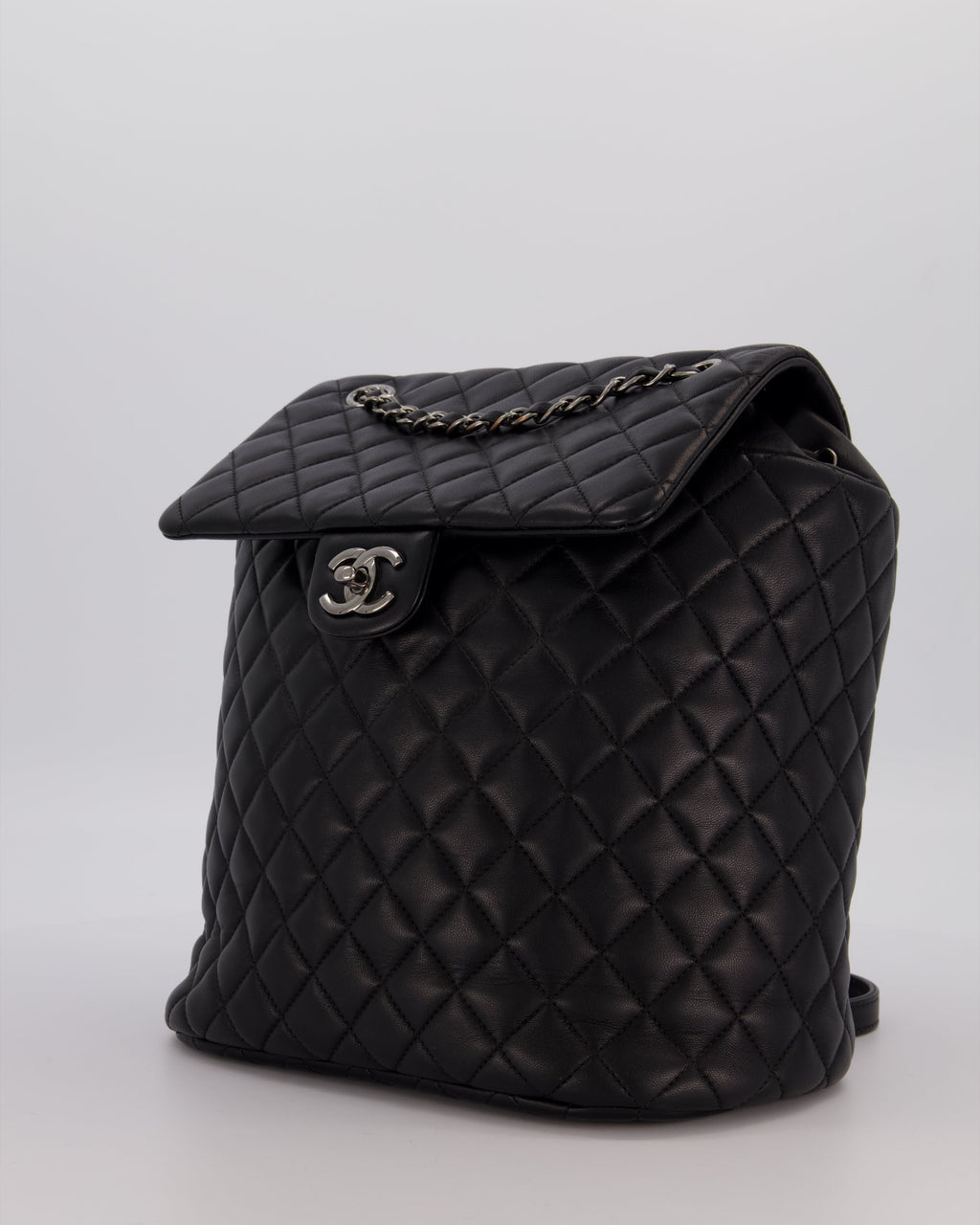 Chanel Black Quilted Lambskin Backpack Bag with Silver Hardware