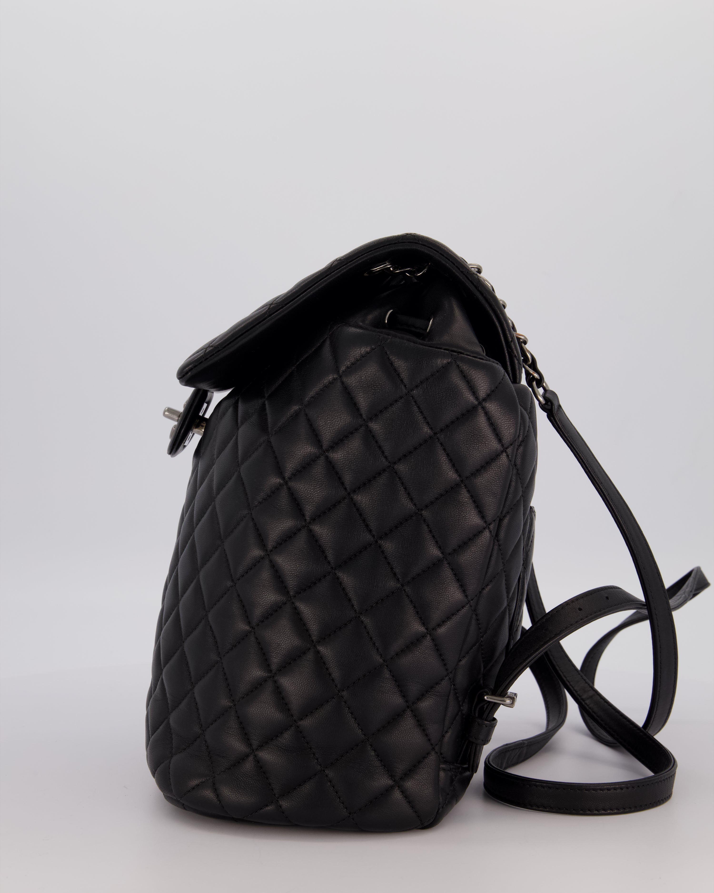 Chanel Black Quilted Lambskin Backpack Bag with Silver Hardware