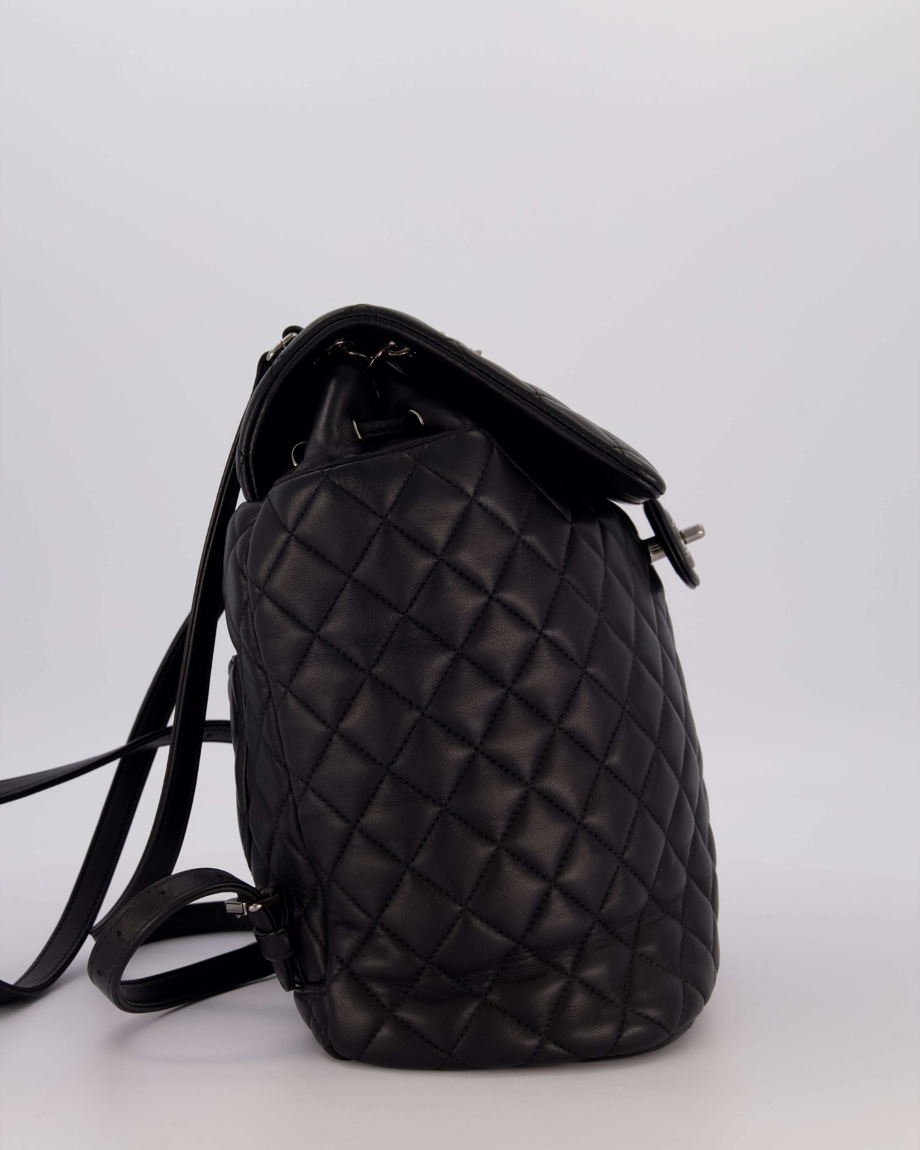 Chanel Black Quilted Lambskin Backpack Bag with Silver Hardware