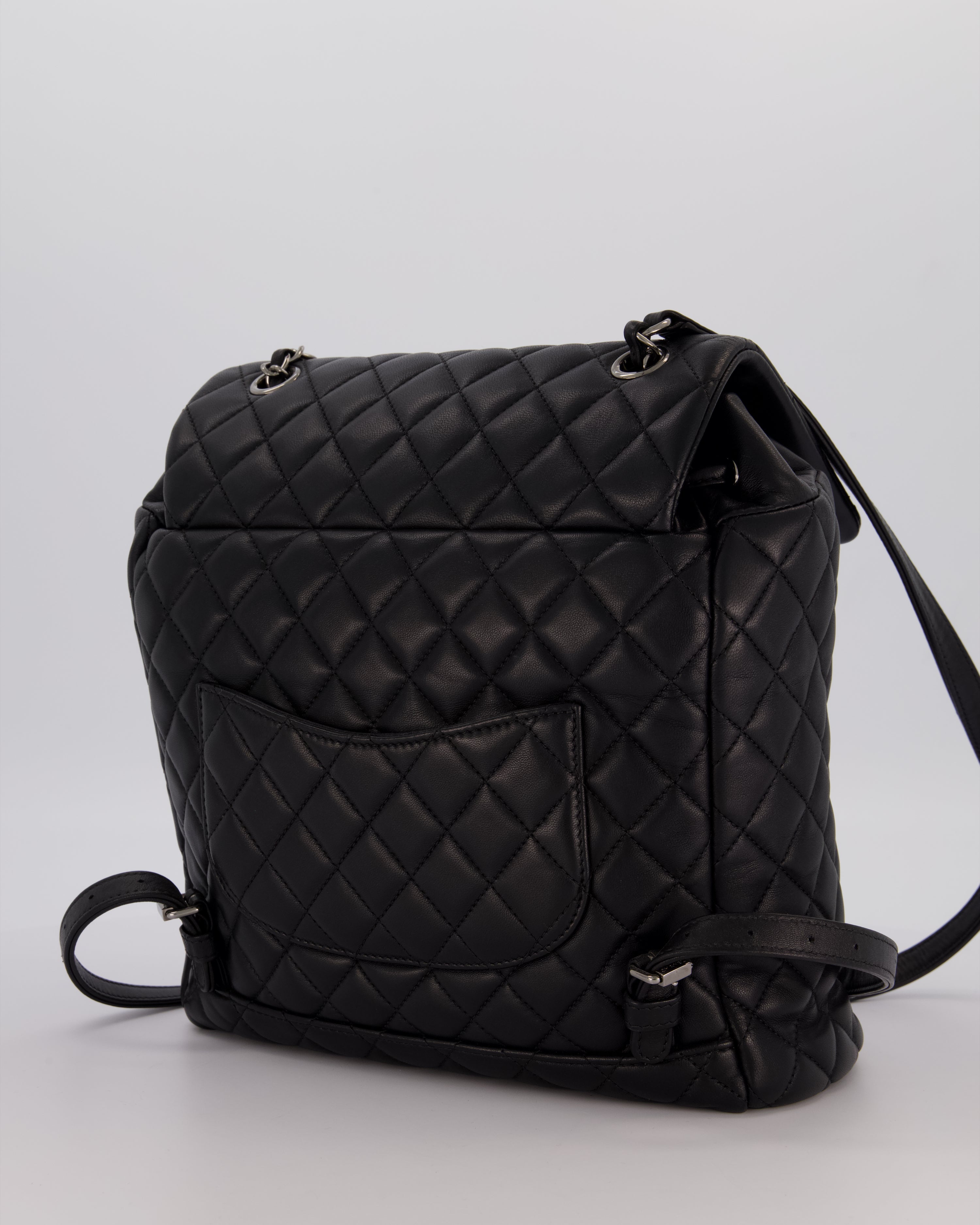 Chanel Black Quilted Lambskin Backpack Bag with Silver Hardware