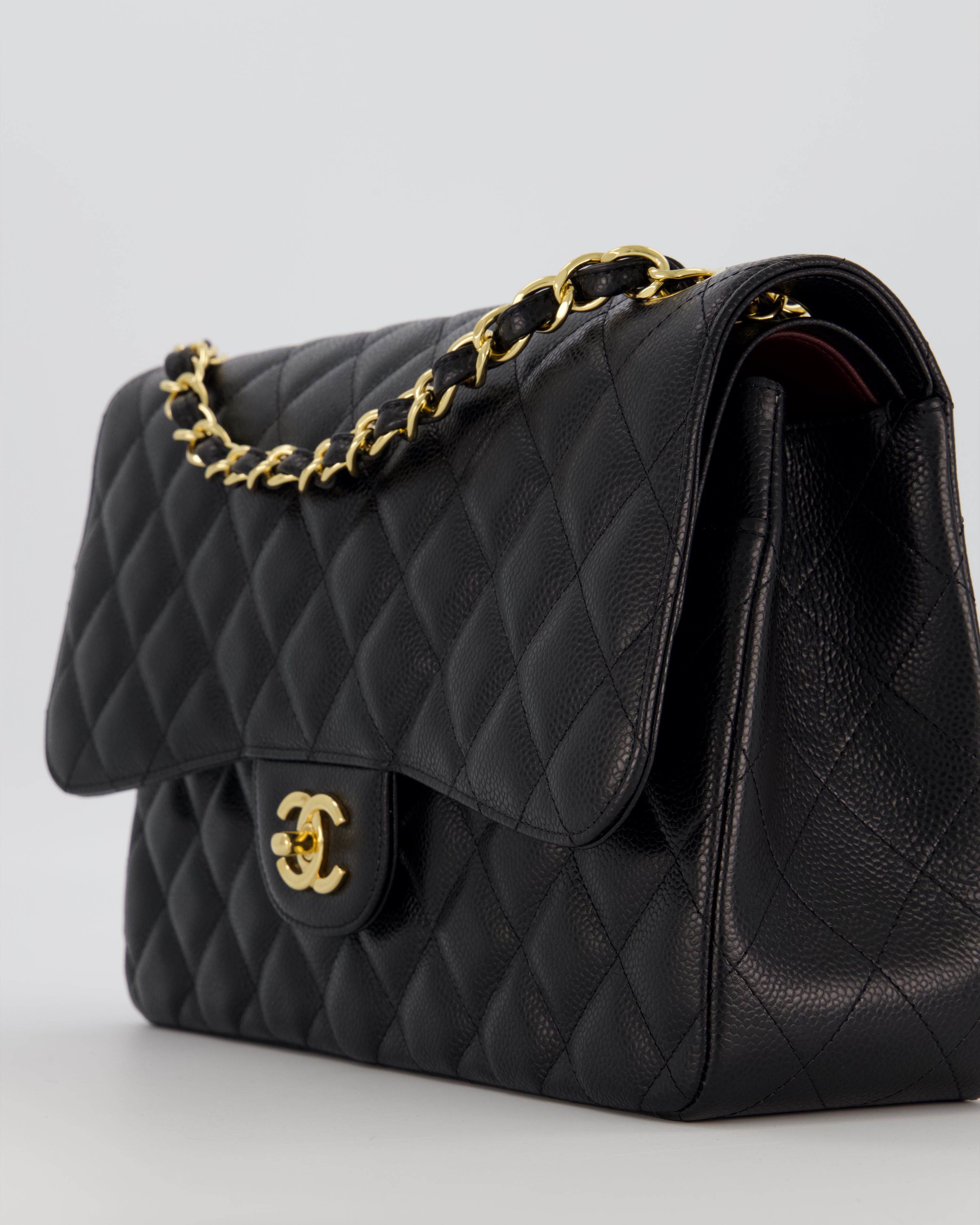 Chanel Black Jumbo Classic Double Flap Bag in Caviar Leather with Gold Hardware