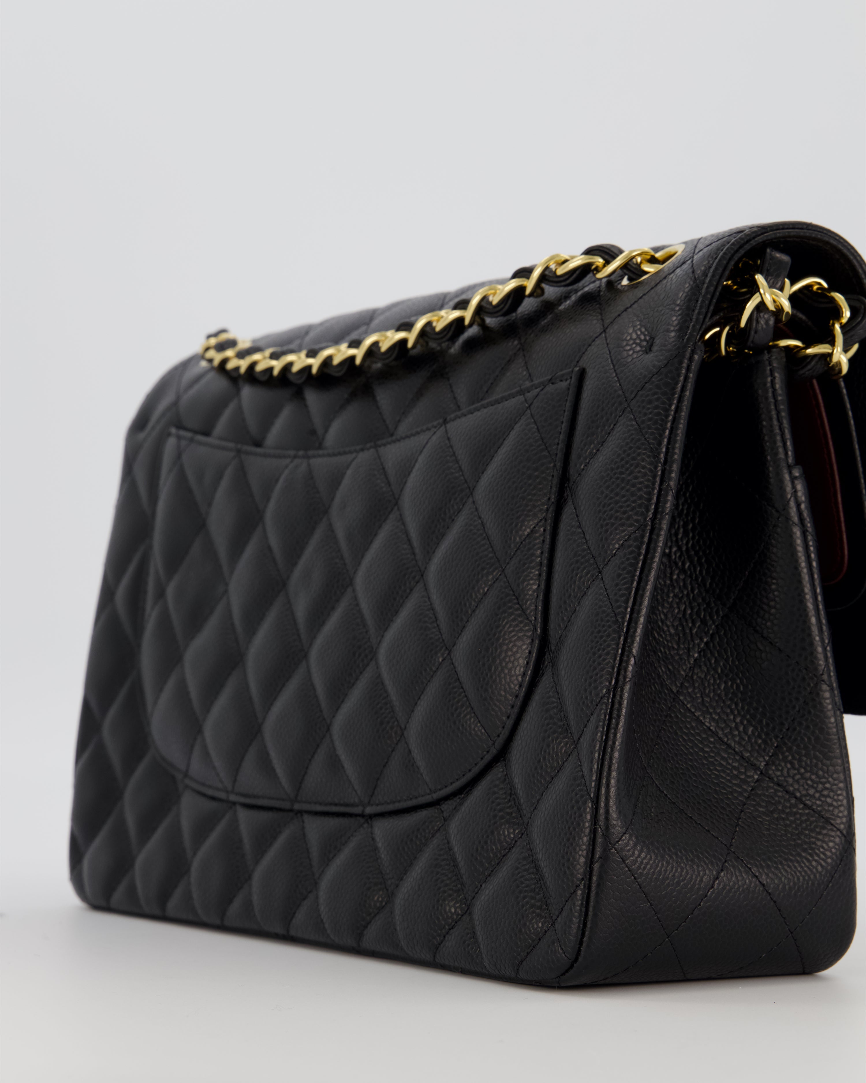 Chanel Black Jumbo Classic Double Flap Bag in Caviar Leather with Gold Hardware