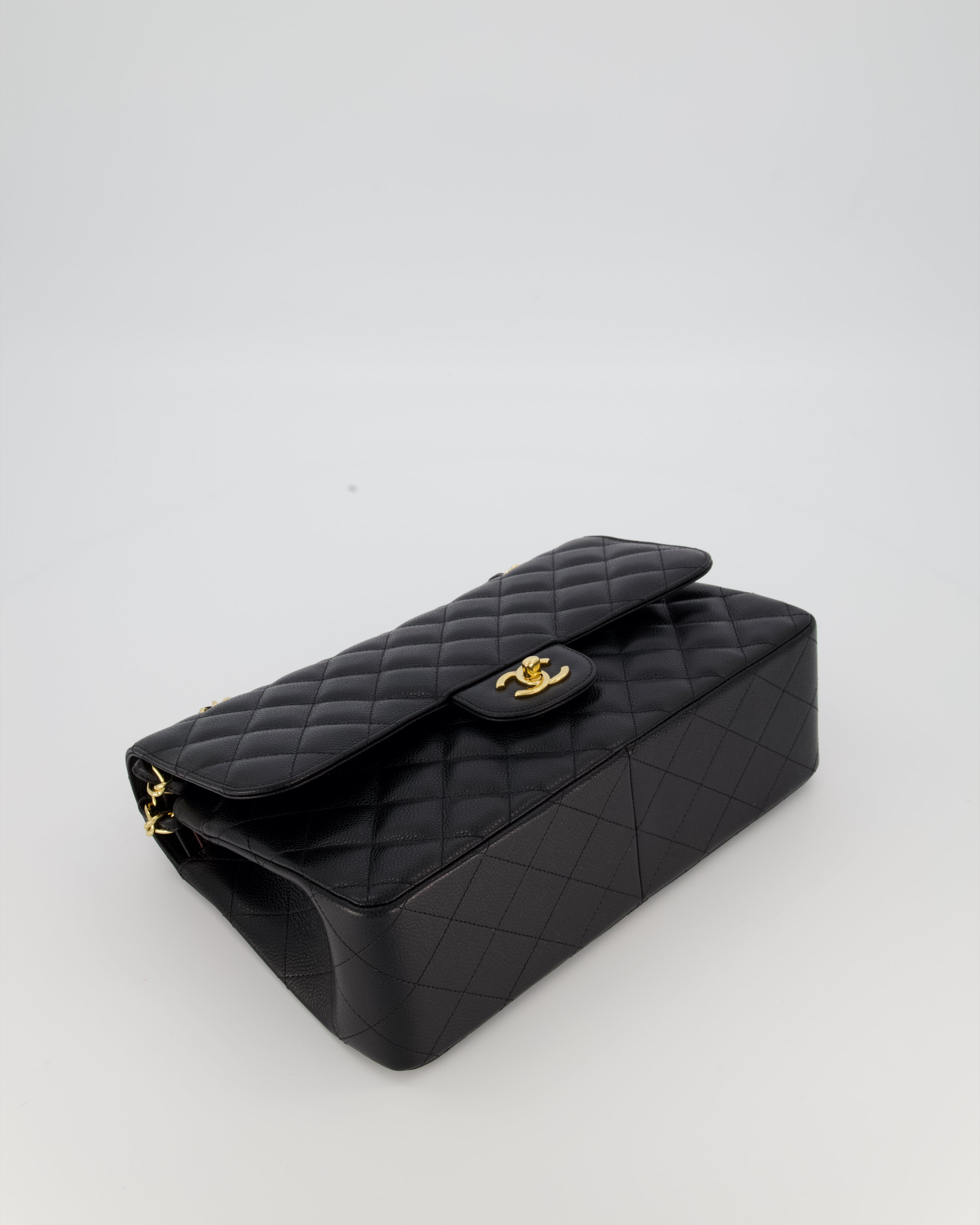 Chanel Black Jumbo Classic Double Flap Bag in Caviar Leather with Gold Hardware