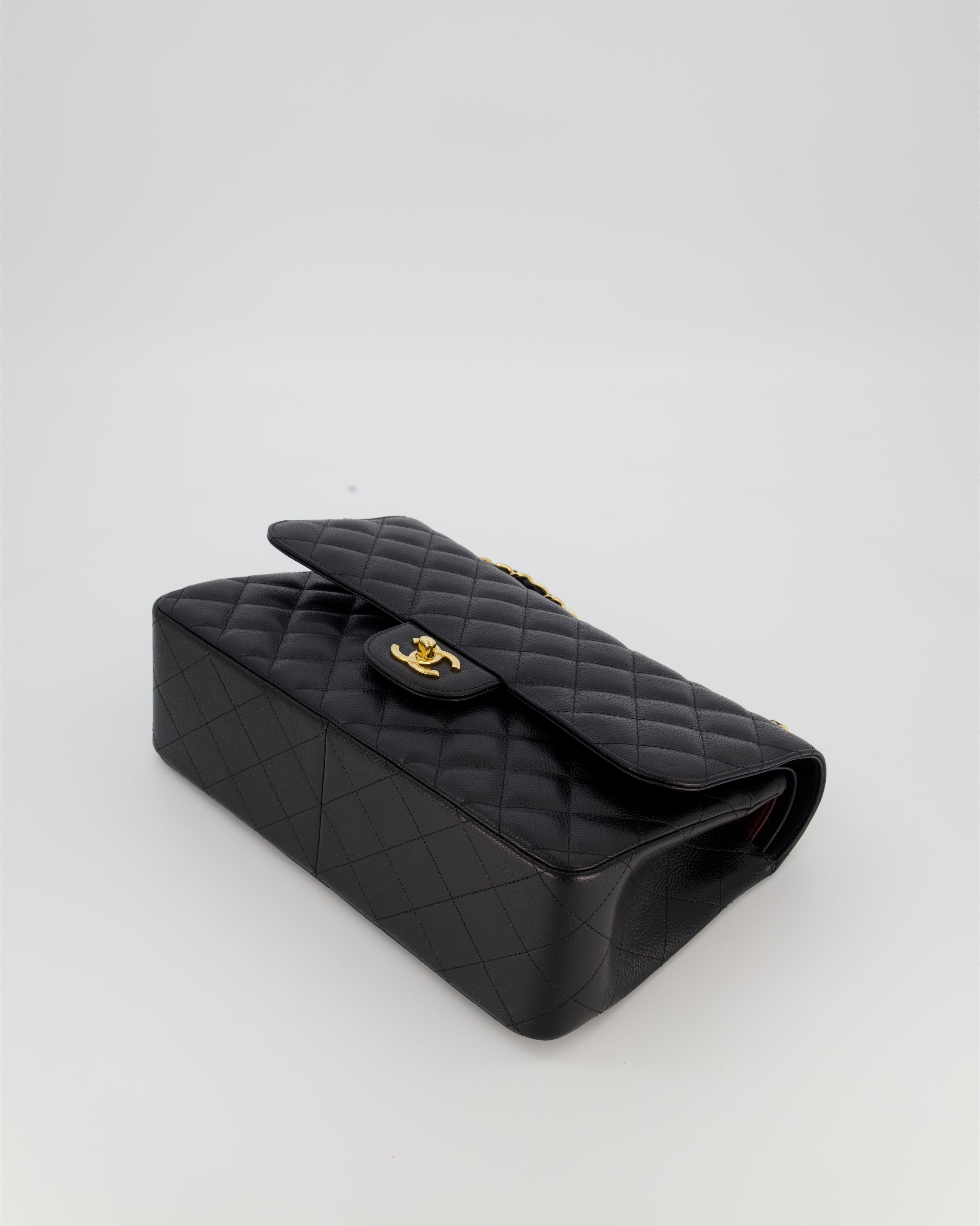 Chanel Black Jumbo Classic Double Flap Bag in Caviar Leather with Gold Hardware