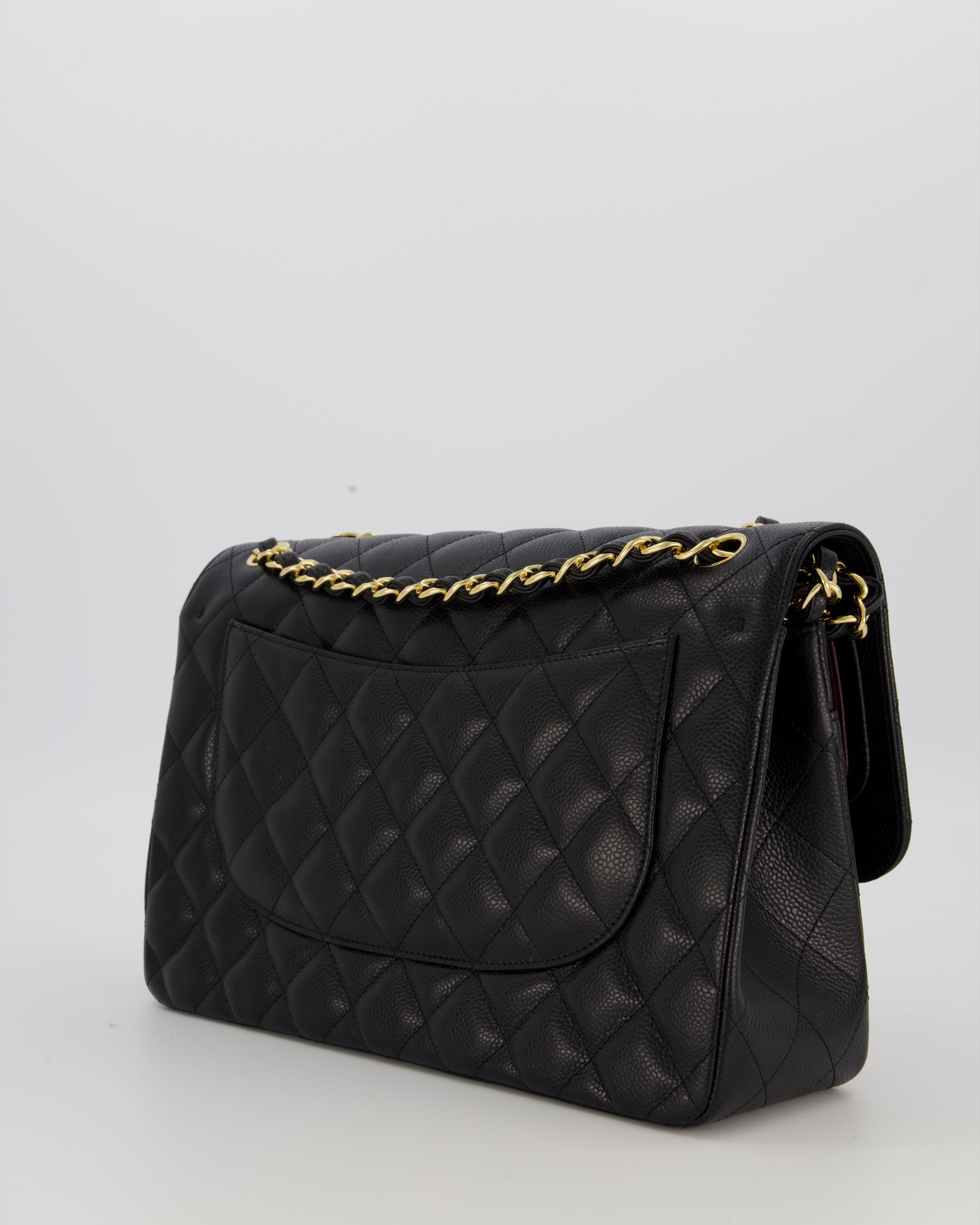 Chanel Black Jumbo Classic Double Flap Bag in Caviar Leather with Gold Hardware