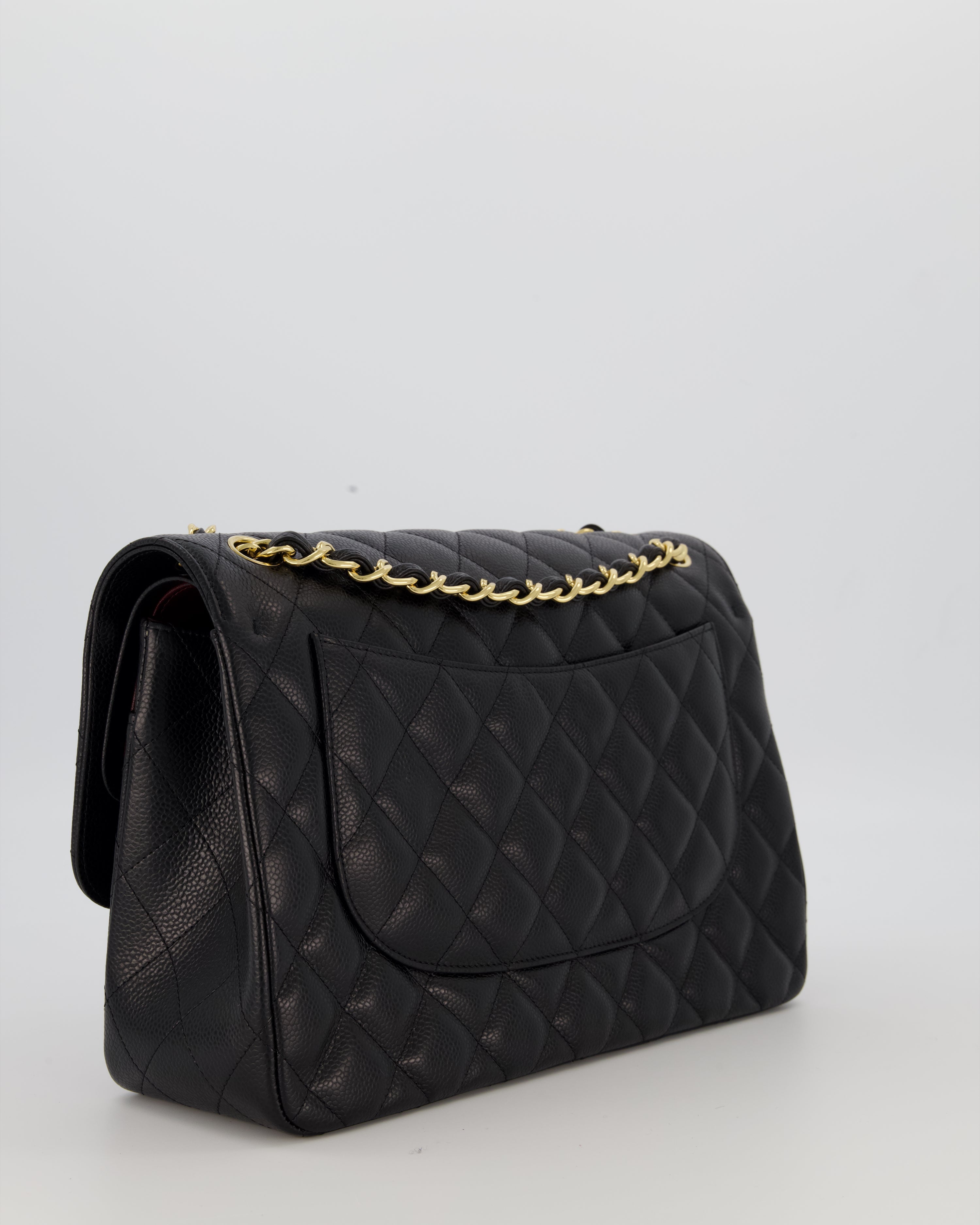 Chanel Black Jumbo Classic Double Flap Bag in Caviar Leather with Gold Hardware