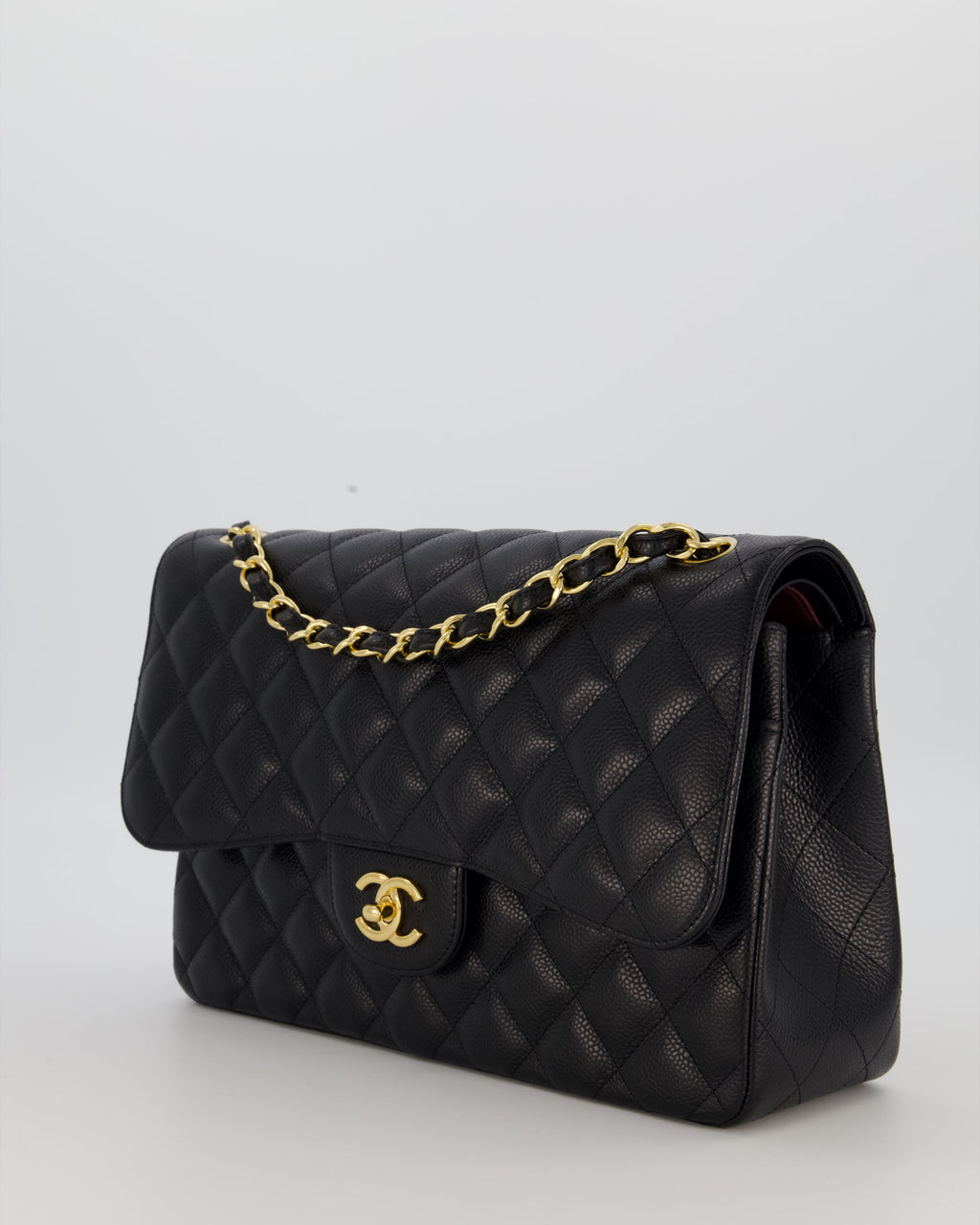 Chanel Black Jumbo Classic Double Flap Bag in Caviar Leather with Gold Hardware