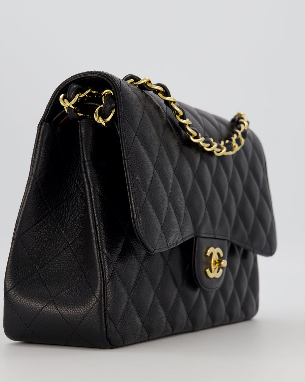 Chanel Black Jumbo Classic Double Flap Bag in Caviar Leather with Gold Hardware