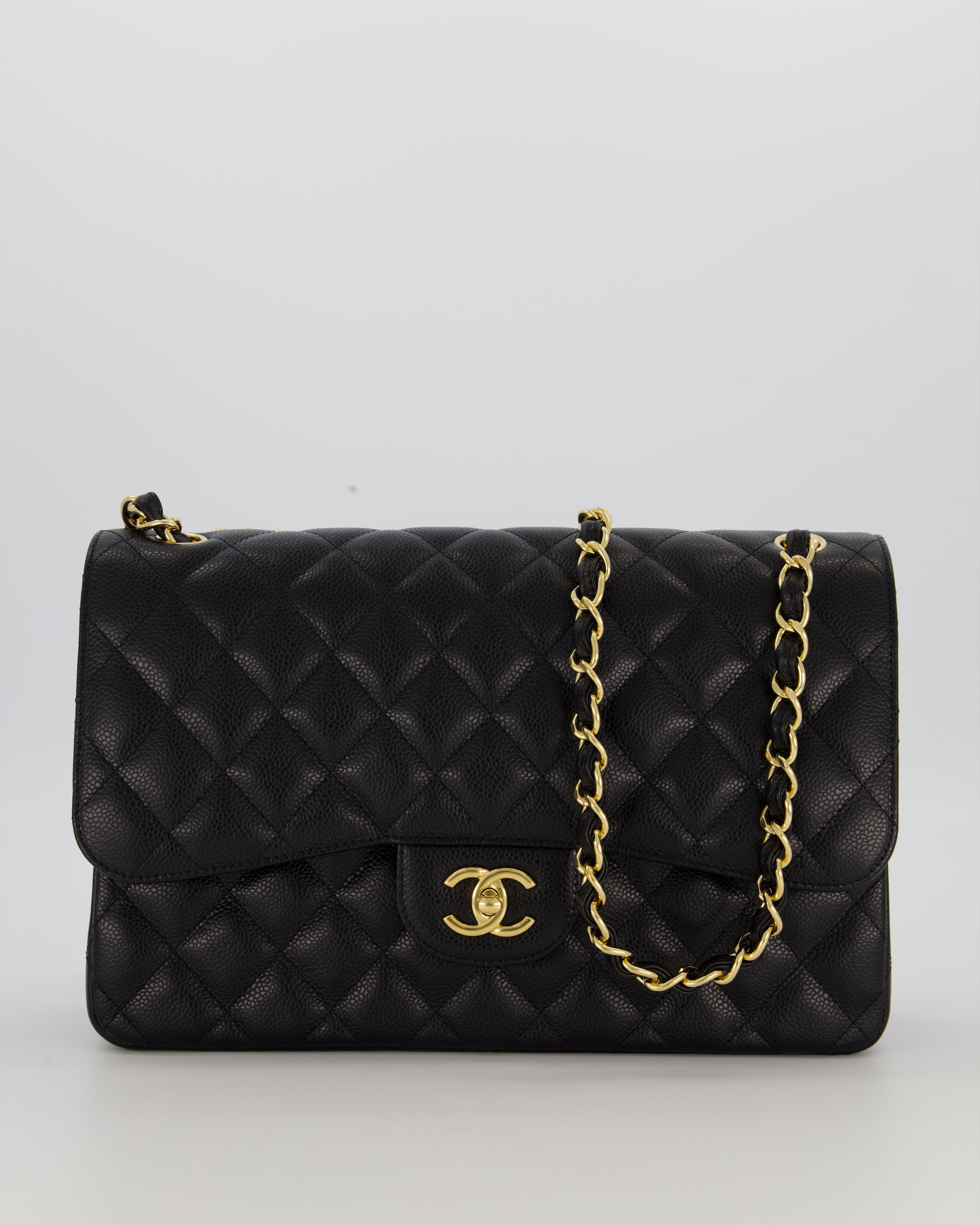 Chanel Black Jumbo Classic Double Flap Bag in Caviar Leather with Gold Hardware