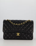 Chanel Black Jumbo Classic Double Flap Bag in Caviar Leather with Gold Hardware