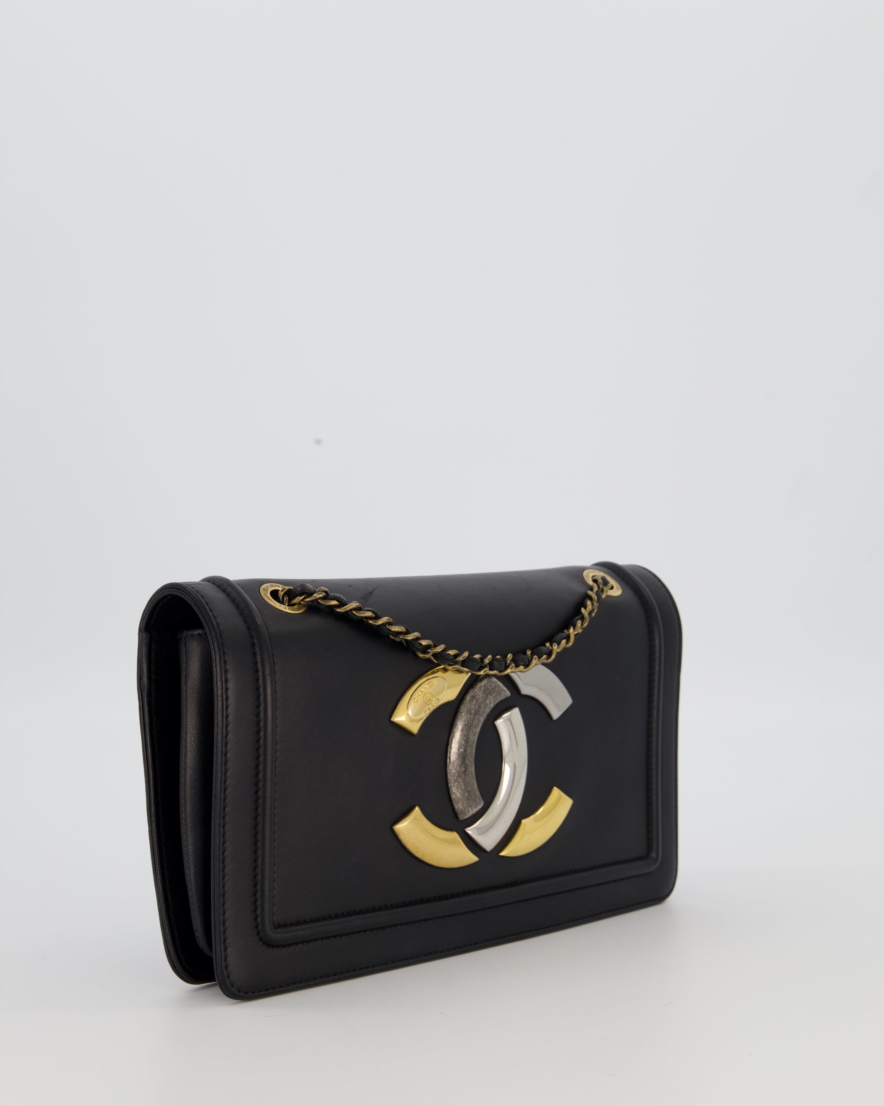 Chanel Black CC Antico Flap Bag In Lambskin With Mixed Hardware