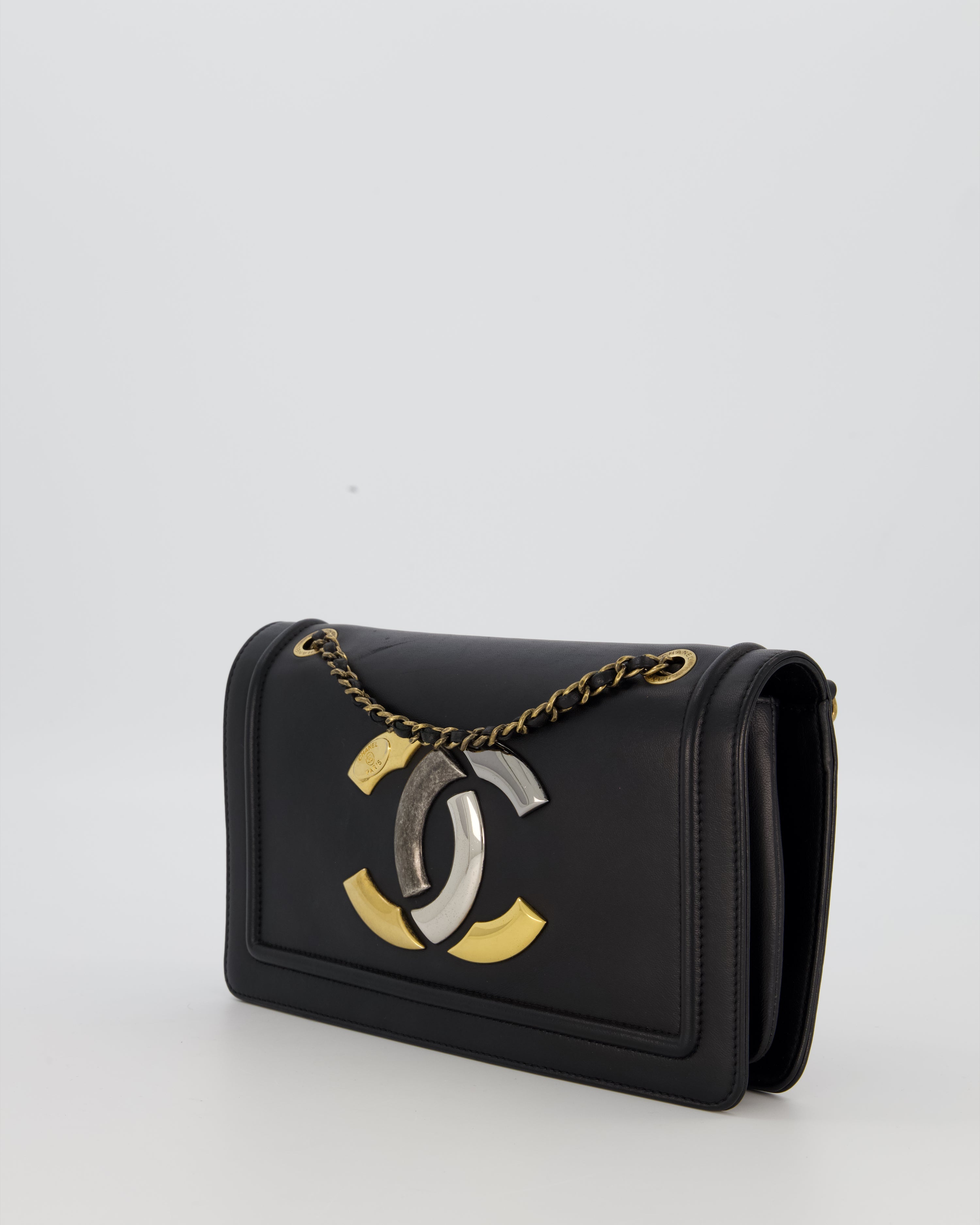 Chanel Black CC Antico Flap Bag In Lambskin With Mixed Hardware