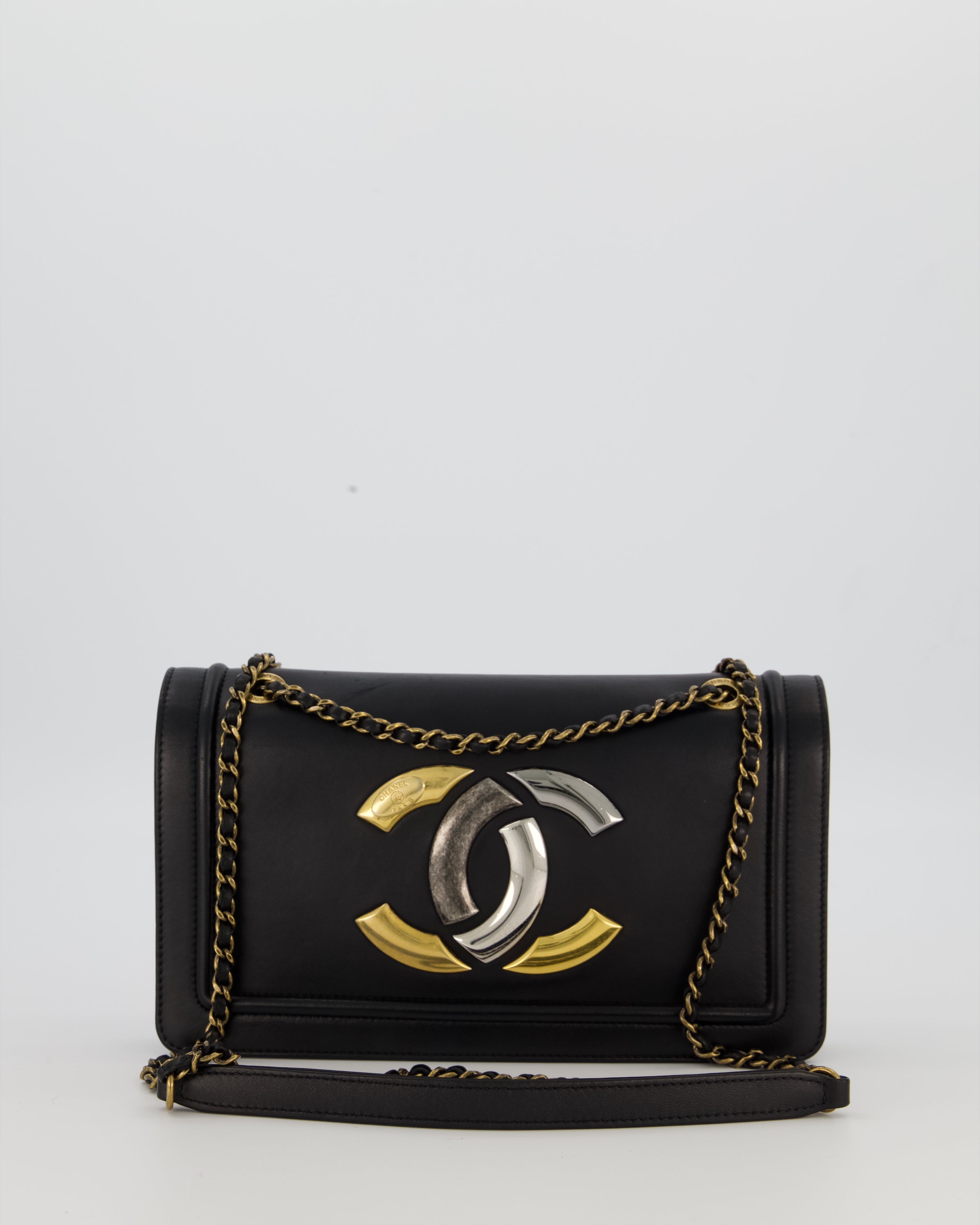 Chanel Black CC Antico Flap Bag In Lambskin With Mixed Hardware