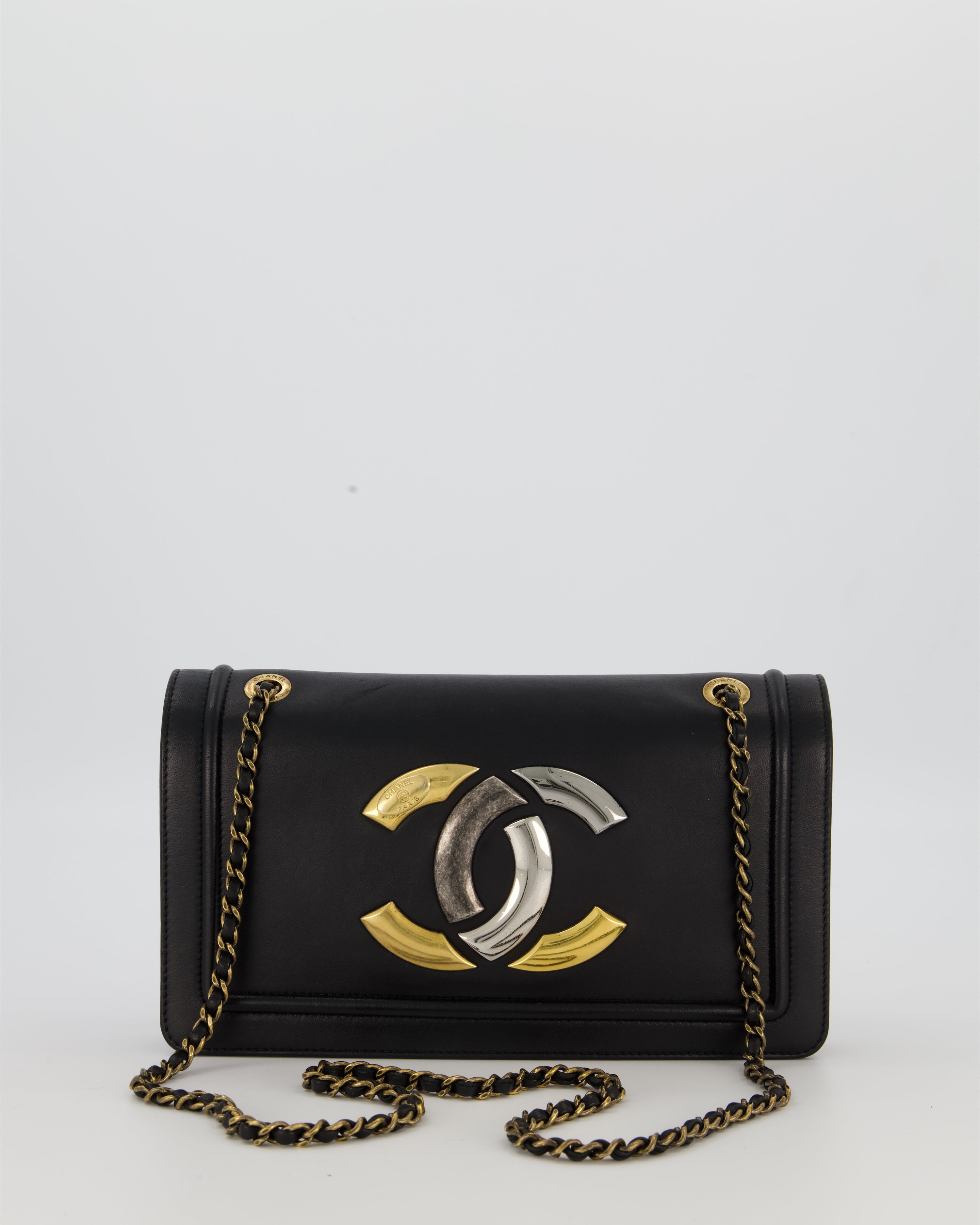 Chanel Black CC Antico Flap Bag In Lambskin With Mixed Hardware