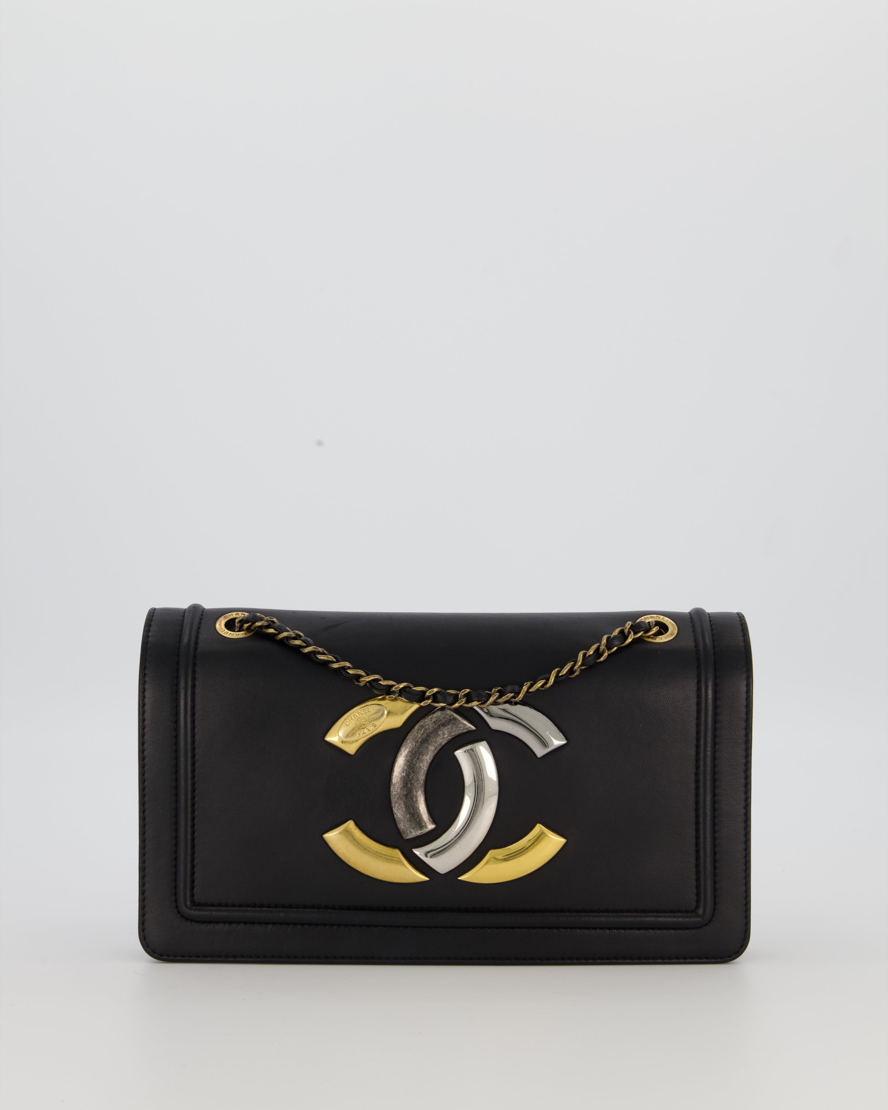 Chanel Black CC Antico Flap Bag In Lambskin With Mixed Hardware