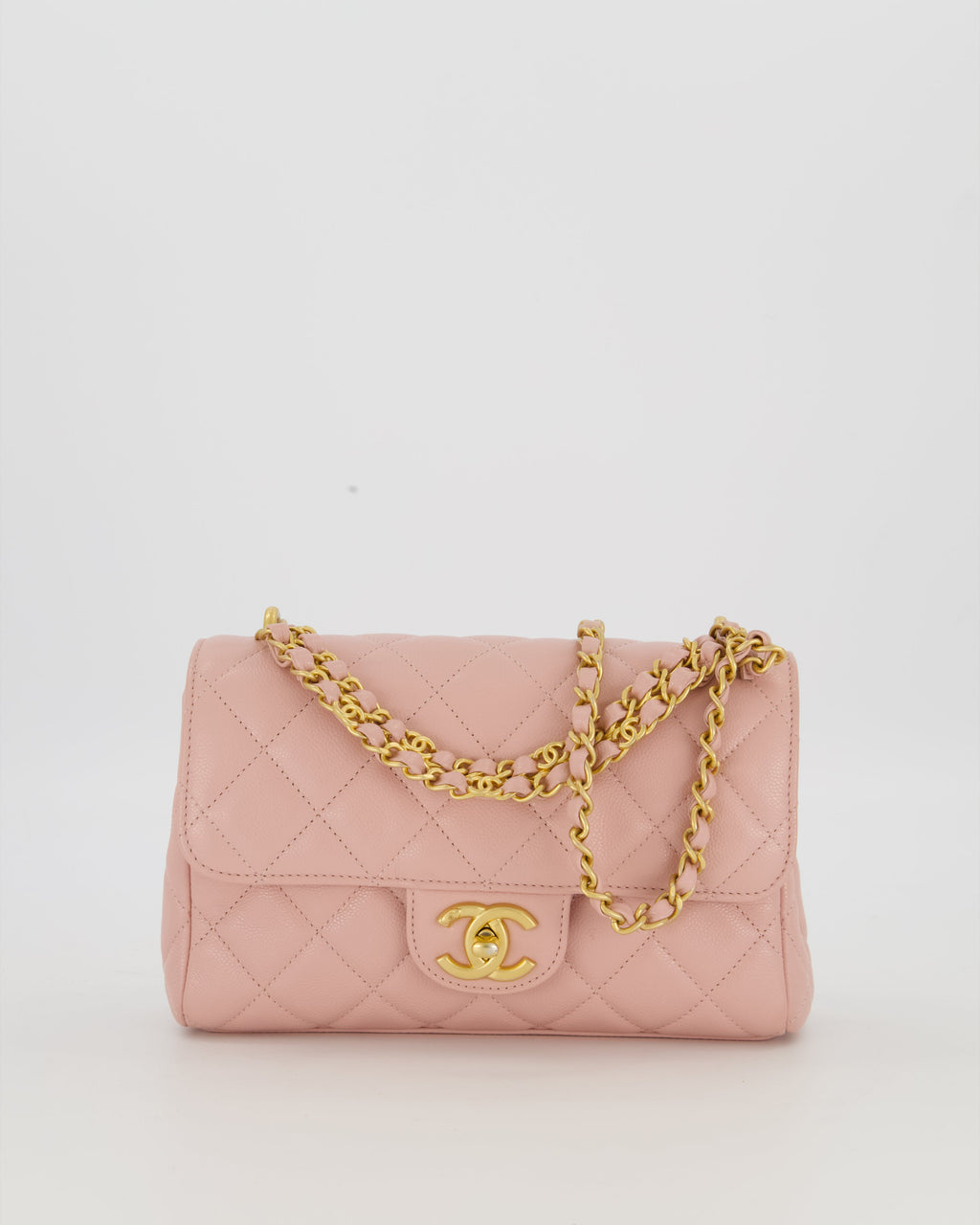 Chanel Pink Small Seasonal Flap Bag In Caviar Leather With CC Chain Details and Gold Hardware