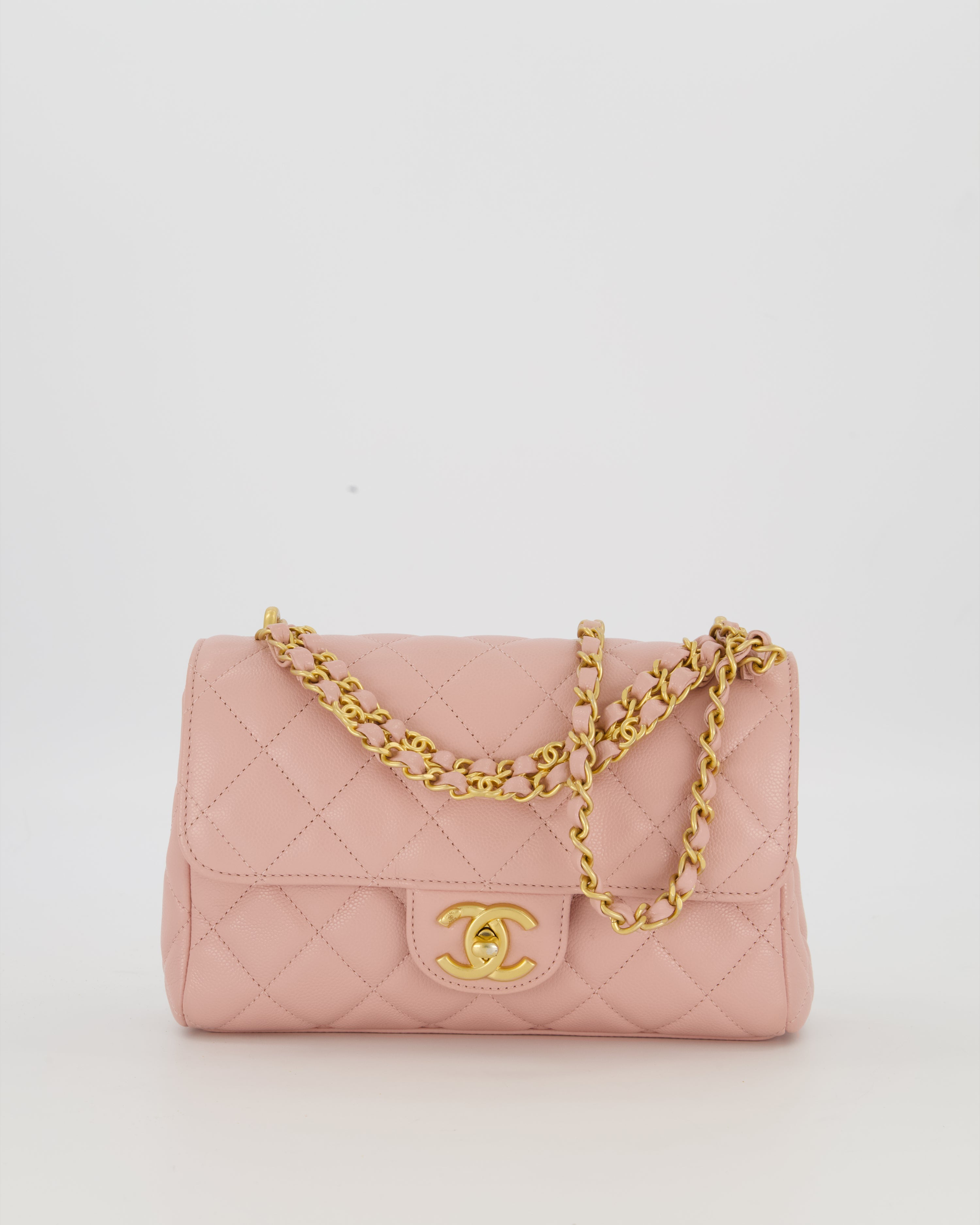 Chanel Pink Small Seasonal Flap Bag In Caviar Leather With CC Chain Details and Gold Hardware