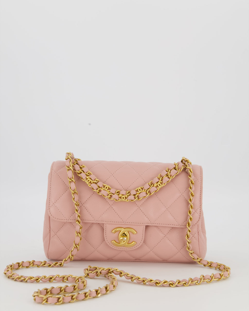 Chanel Pink Small Seasonal Flap Bag In Caviar Leather With CC Chain Details and Gold Hardware