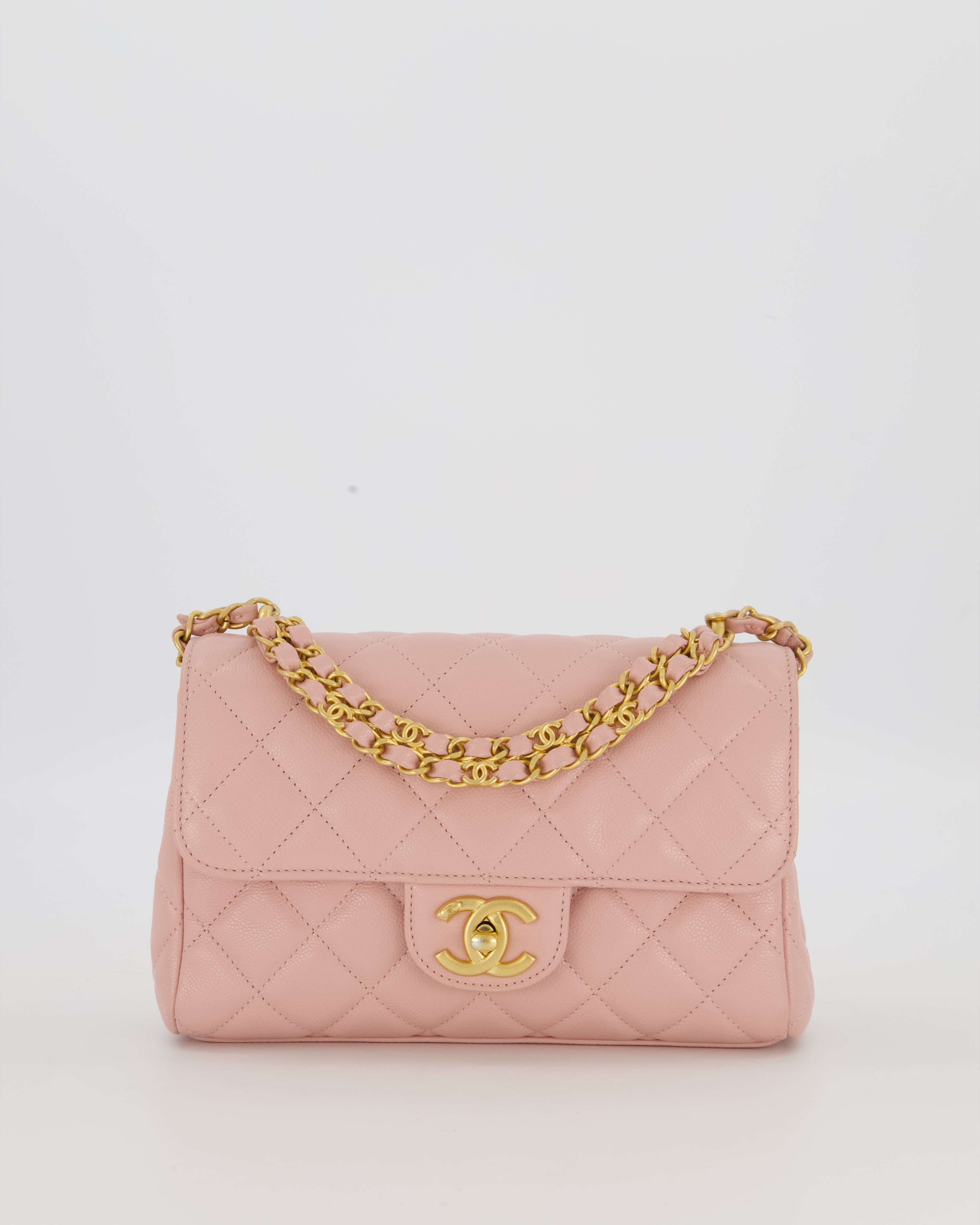 Chanel Pink Small Seasonal Flap Bag In Caviar Leather With CC Chain Details and Gold Hardware