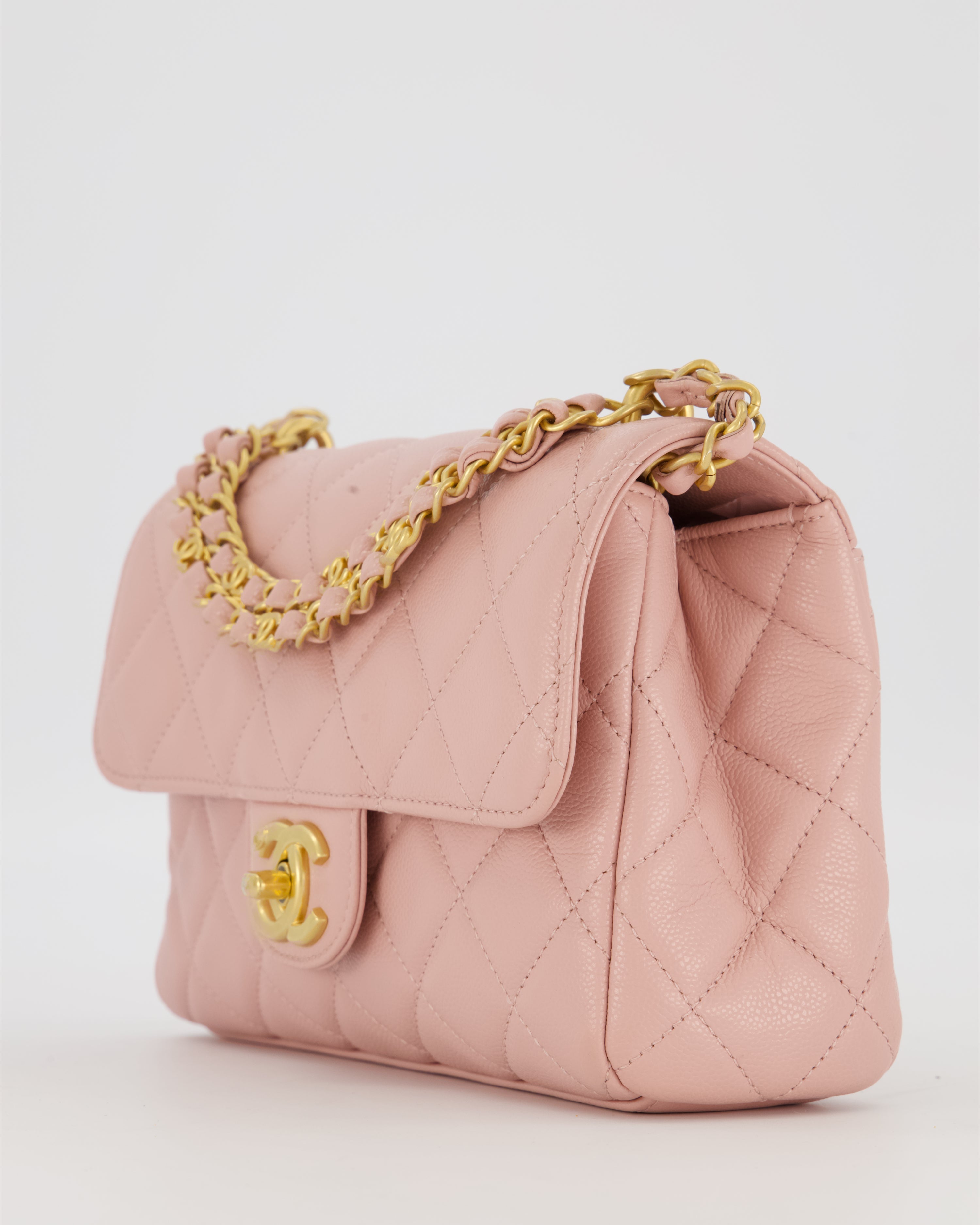 Chanel Pink Small Seasonal Flap Bag In Caviar Leather With CC Chain Details and Gold Hardware