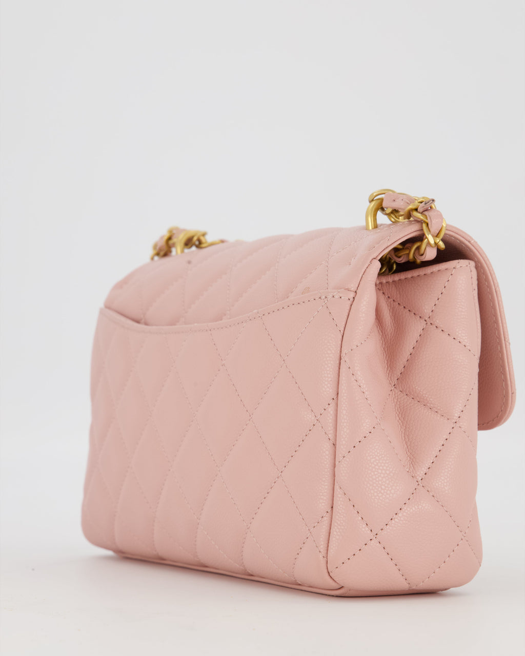 Chanel Pink Small Seasonal Flap Bag In Caviar Leather With CC Chain Details and Gold Hardware