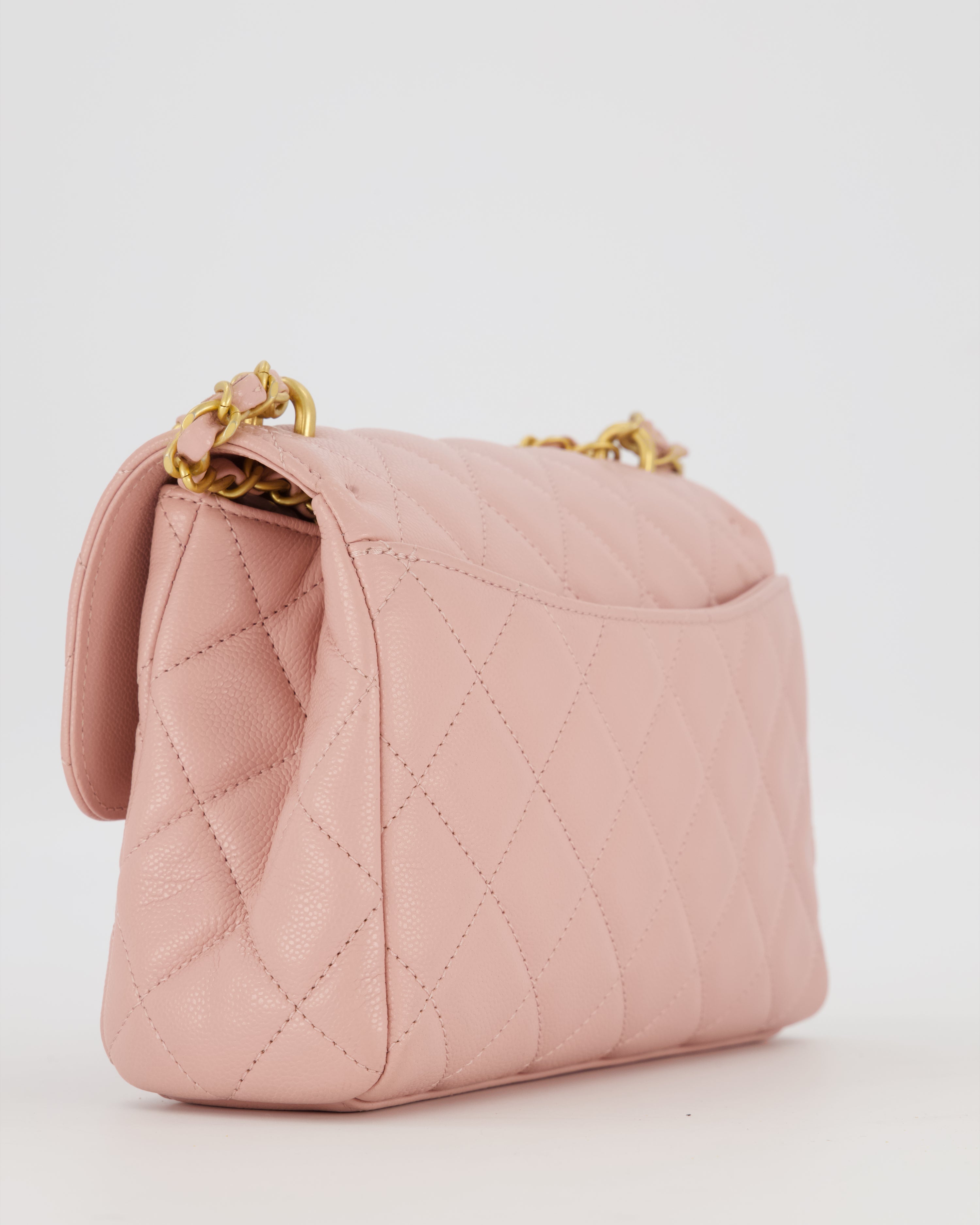Chanel Pink Small Seasonal Flap Bag In Caviar Leather With CC Chain Details and Gold Hardware
